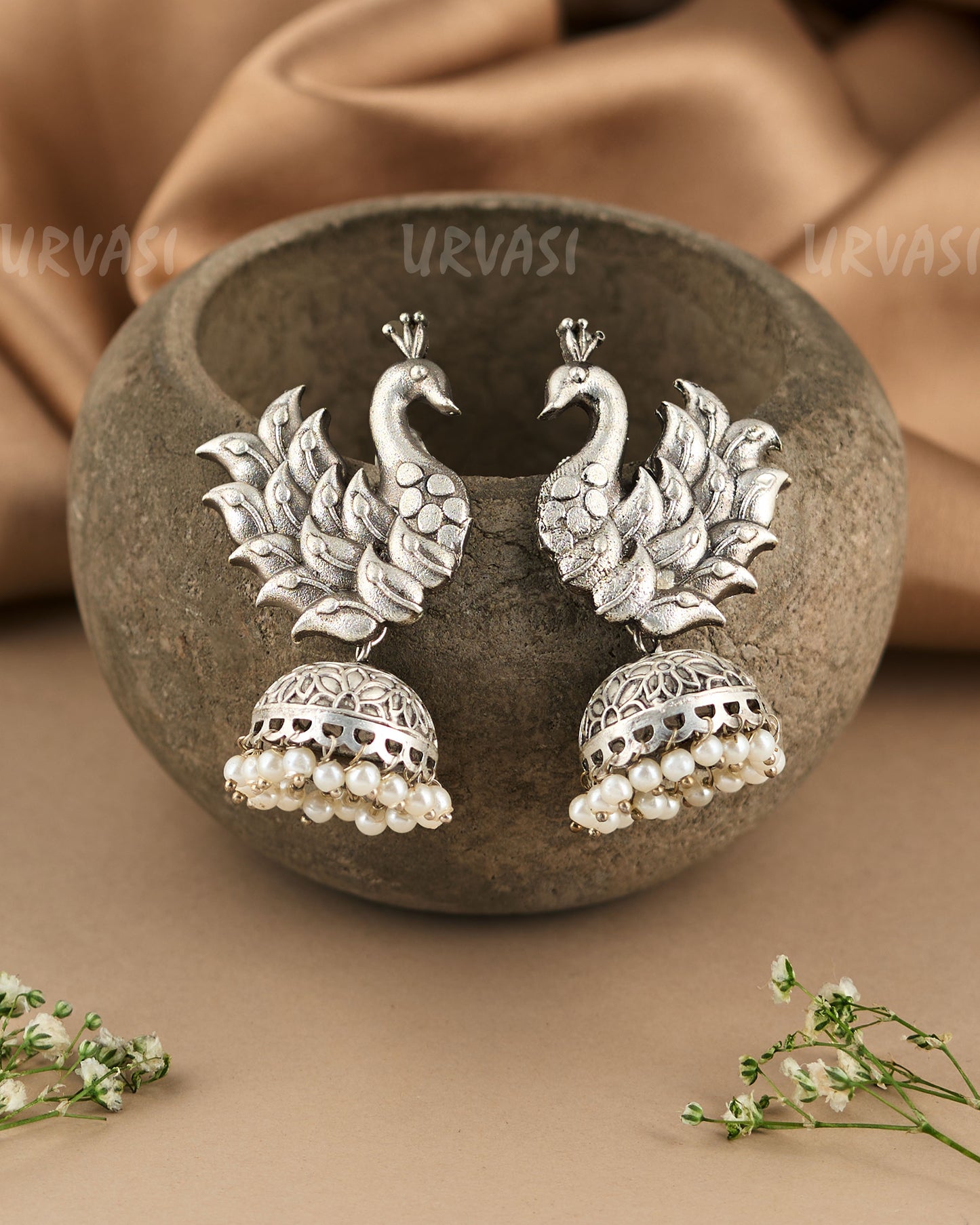 Oxidised Silver Peacock Motif Ethnic Earrings ER 116