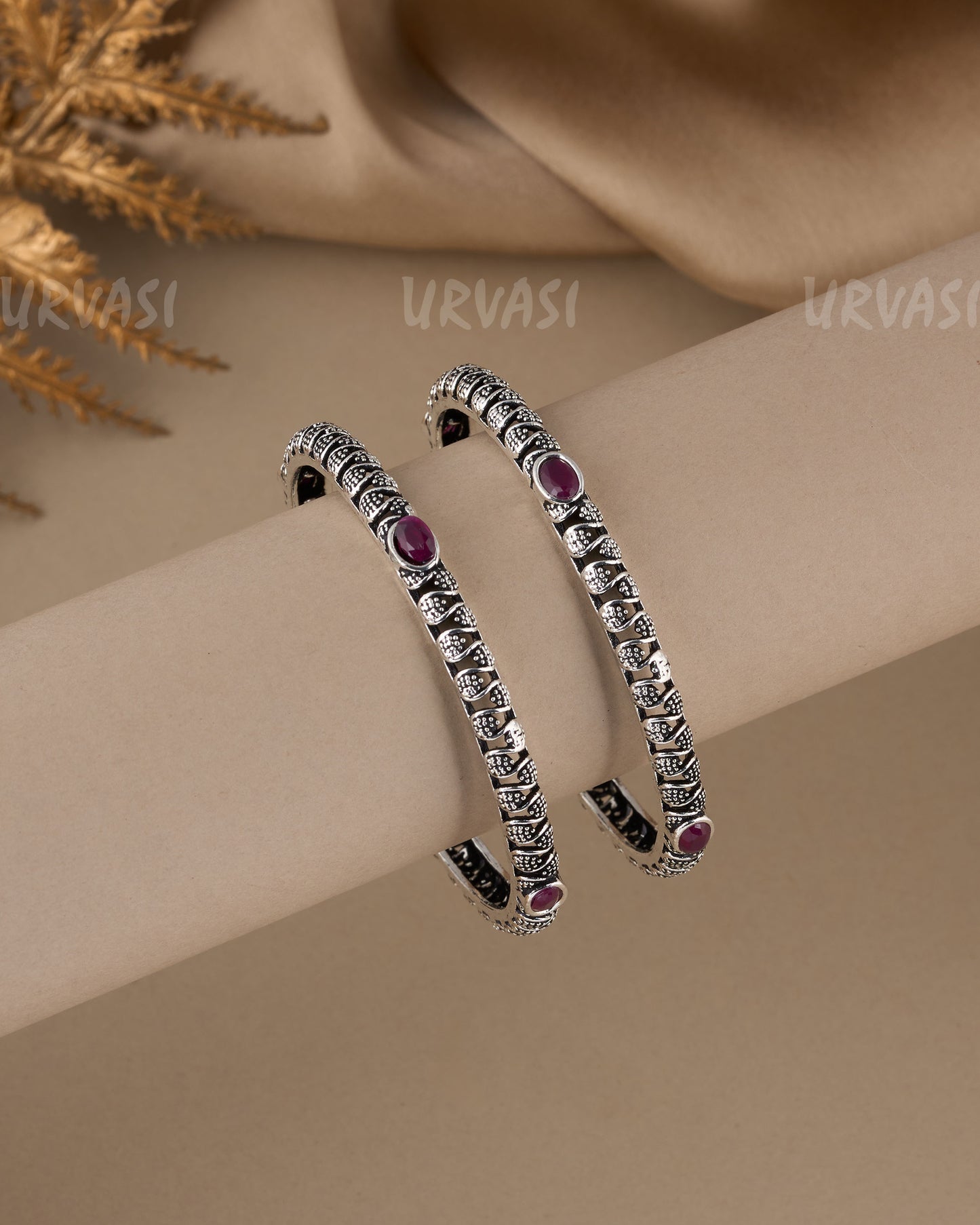 Oxidised Silver Stone-Studded Kada Bangles BA 395(set of 2)