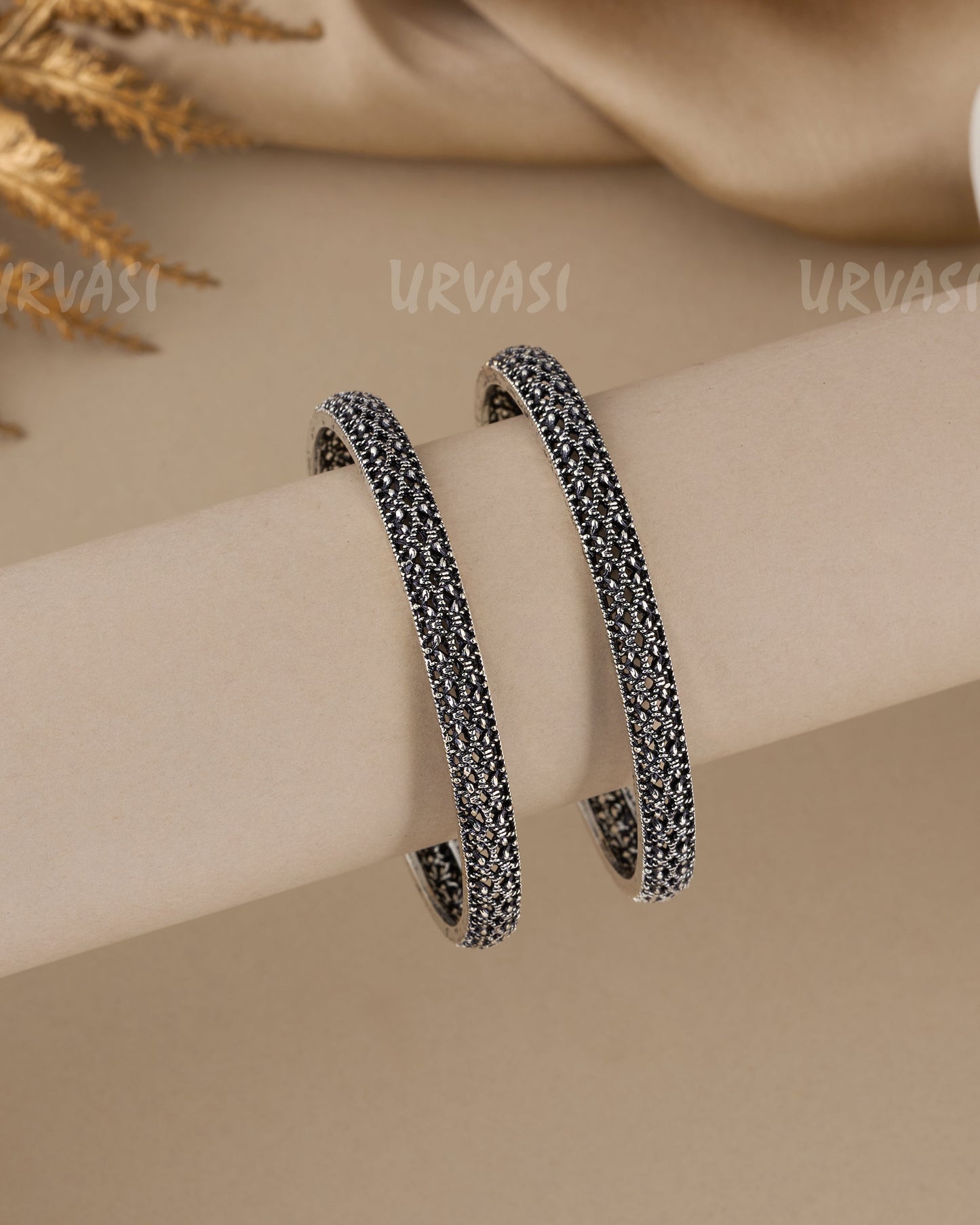 Oxidised Silver Sterling Silver Kada Bangles BA 392(set of 2)