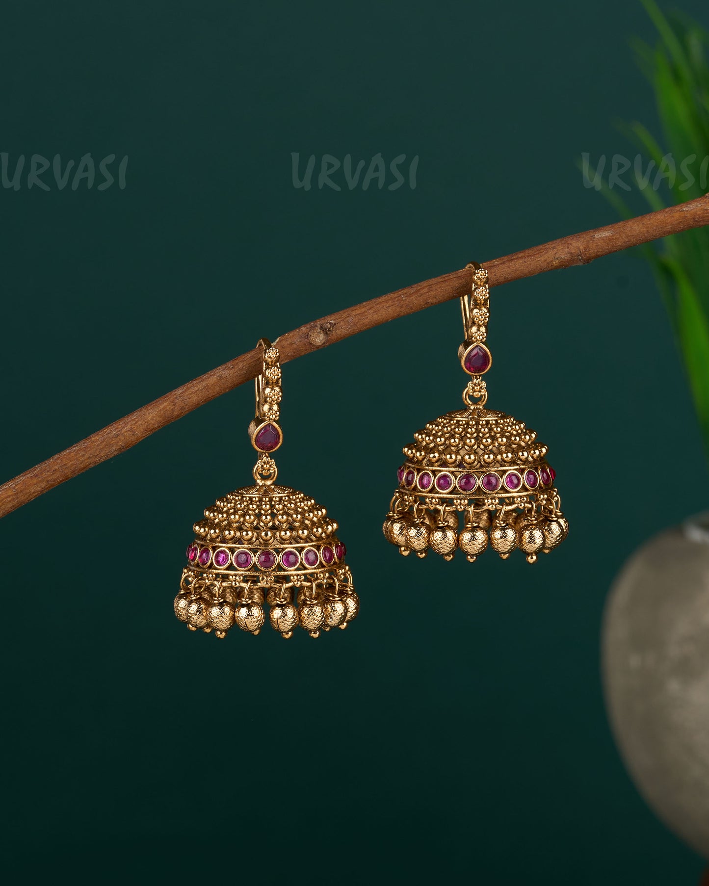 Gold-Toned Floral Beaded Hanging Jhumka Earrings ER 679
