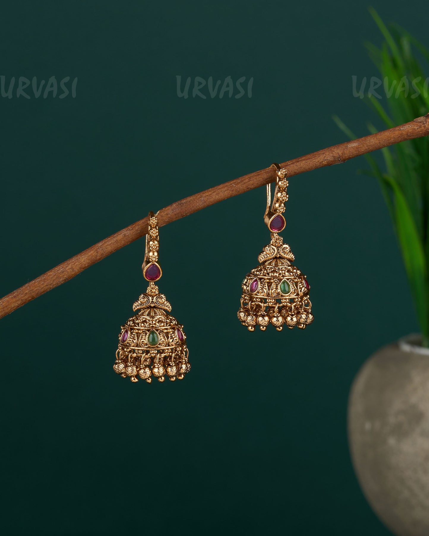 Gold-Toned Peacock Designed Hanging Jhumka Earrings ER 453
