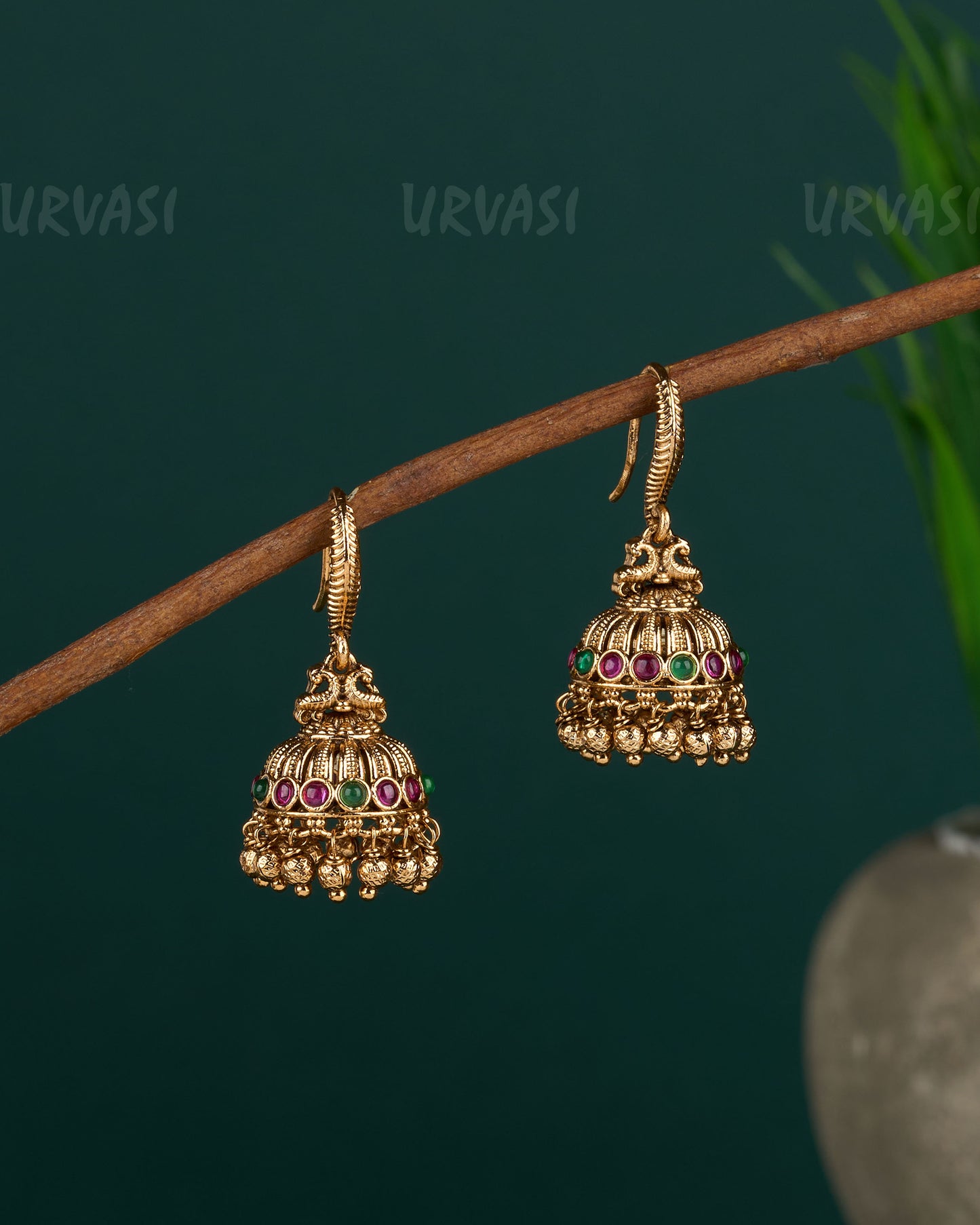 Gold-Toned Peacock Motif Hanging Jhumka Earrings ER 502