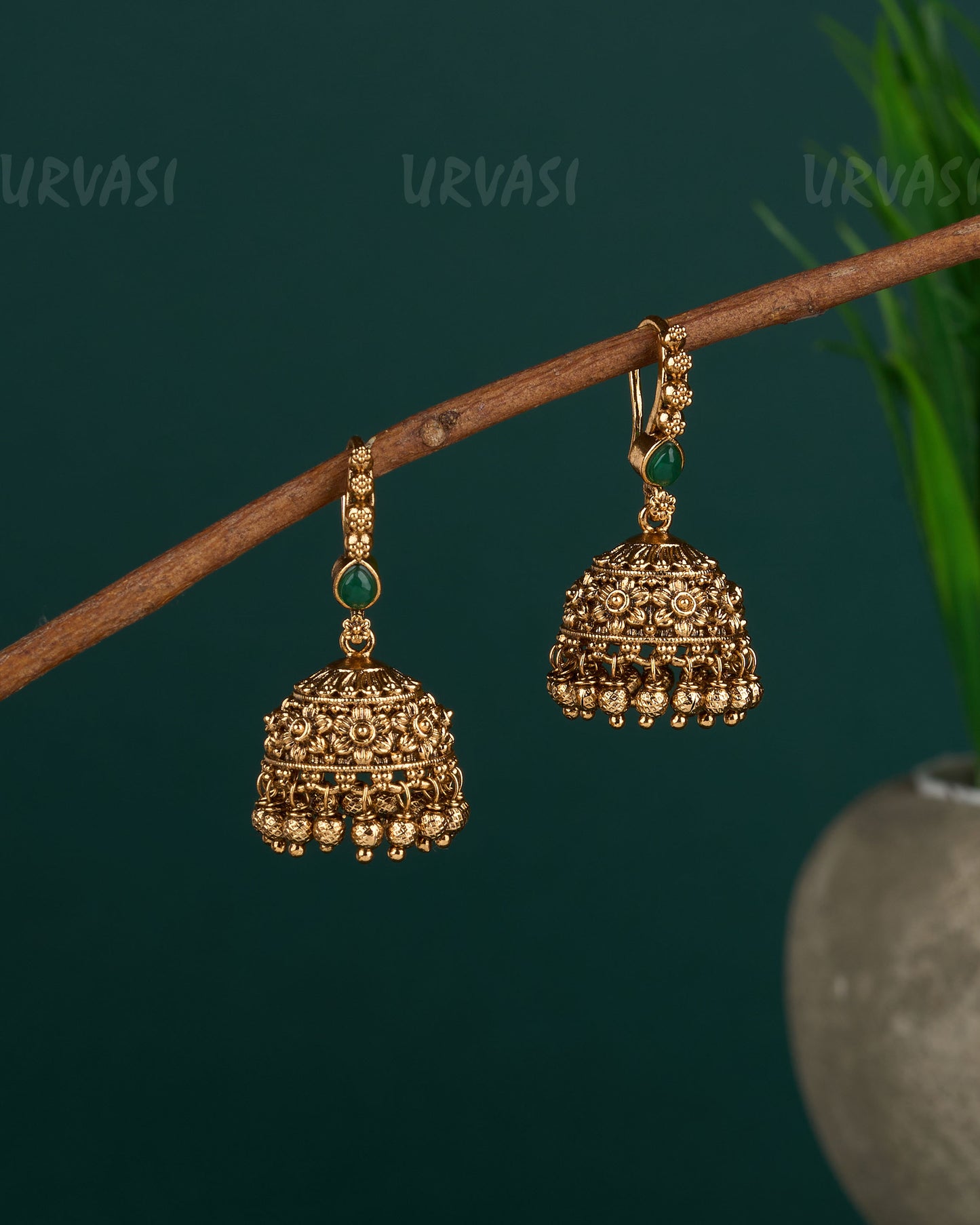 Gold-Toned Floral Designed Hanging Jhumka Earrings ER 02
