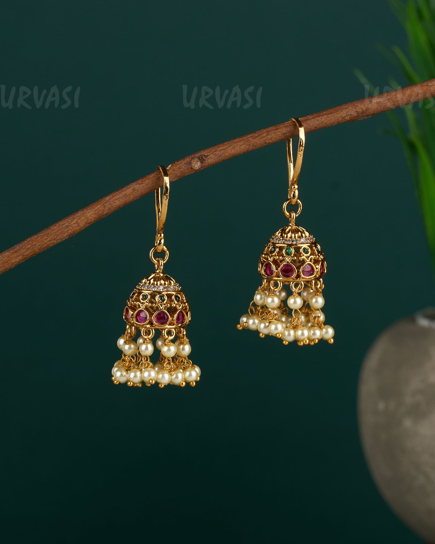Gold-Toned Pearl hanging Jhumka Earrings ER 84