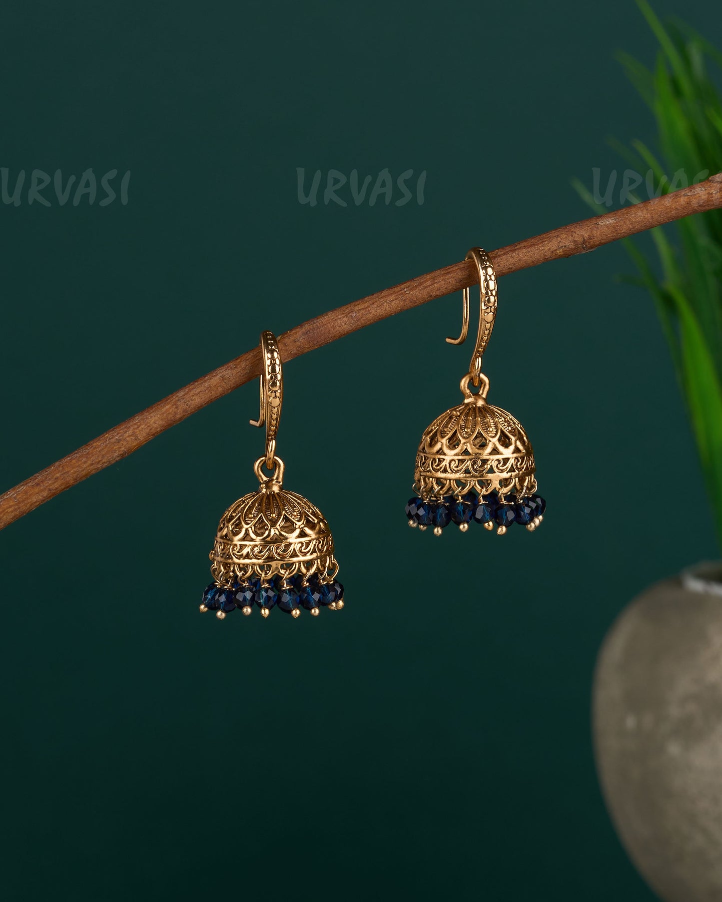 Gold-Toned Floral Hanging Jhumka Earrings ER 12