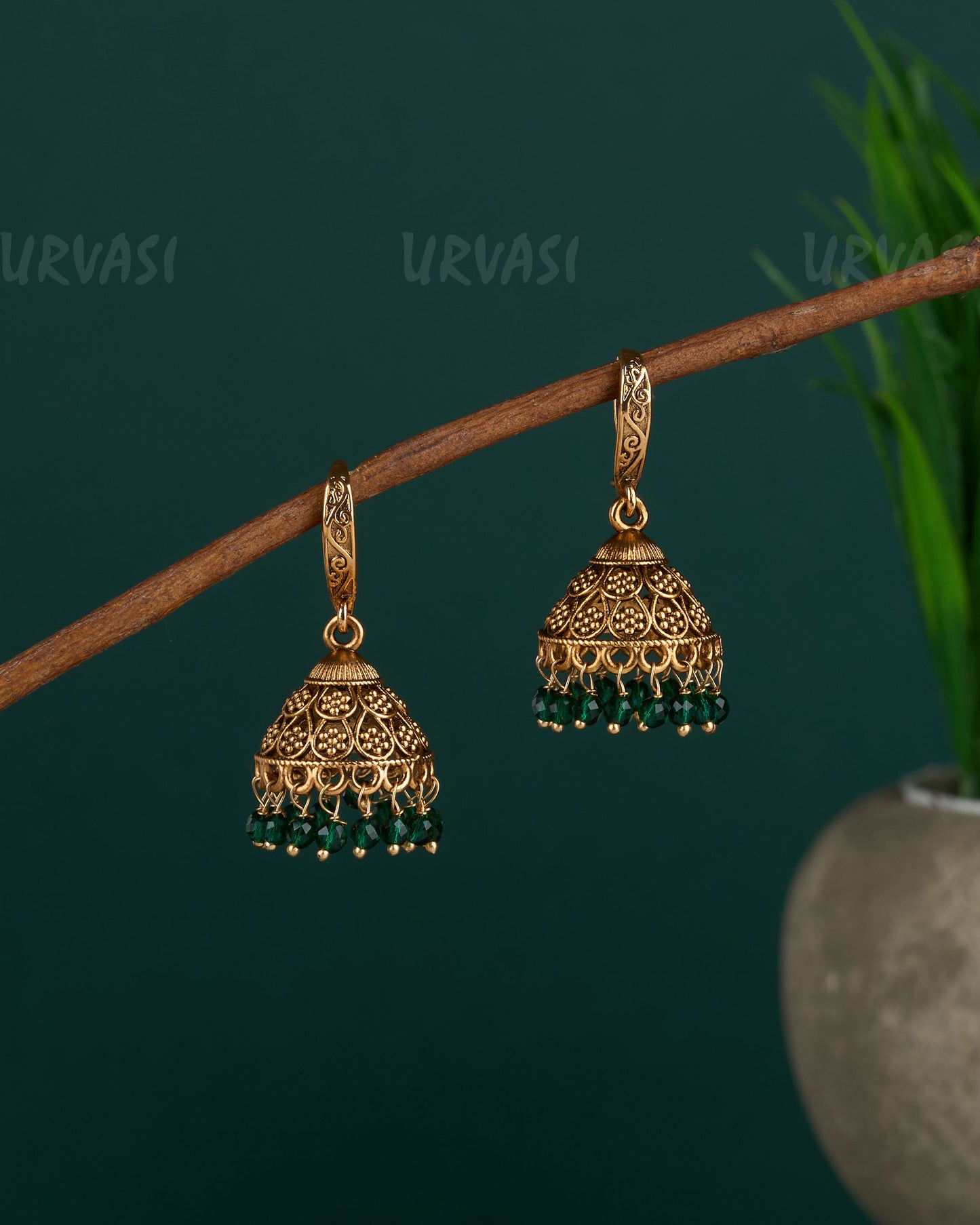 Gold-Toned Floral Hanging Jhumka Earrings ER 13