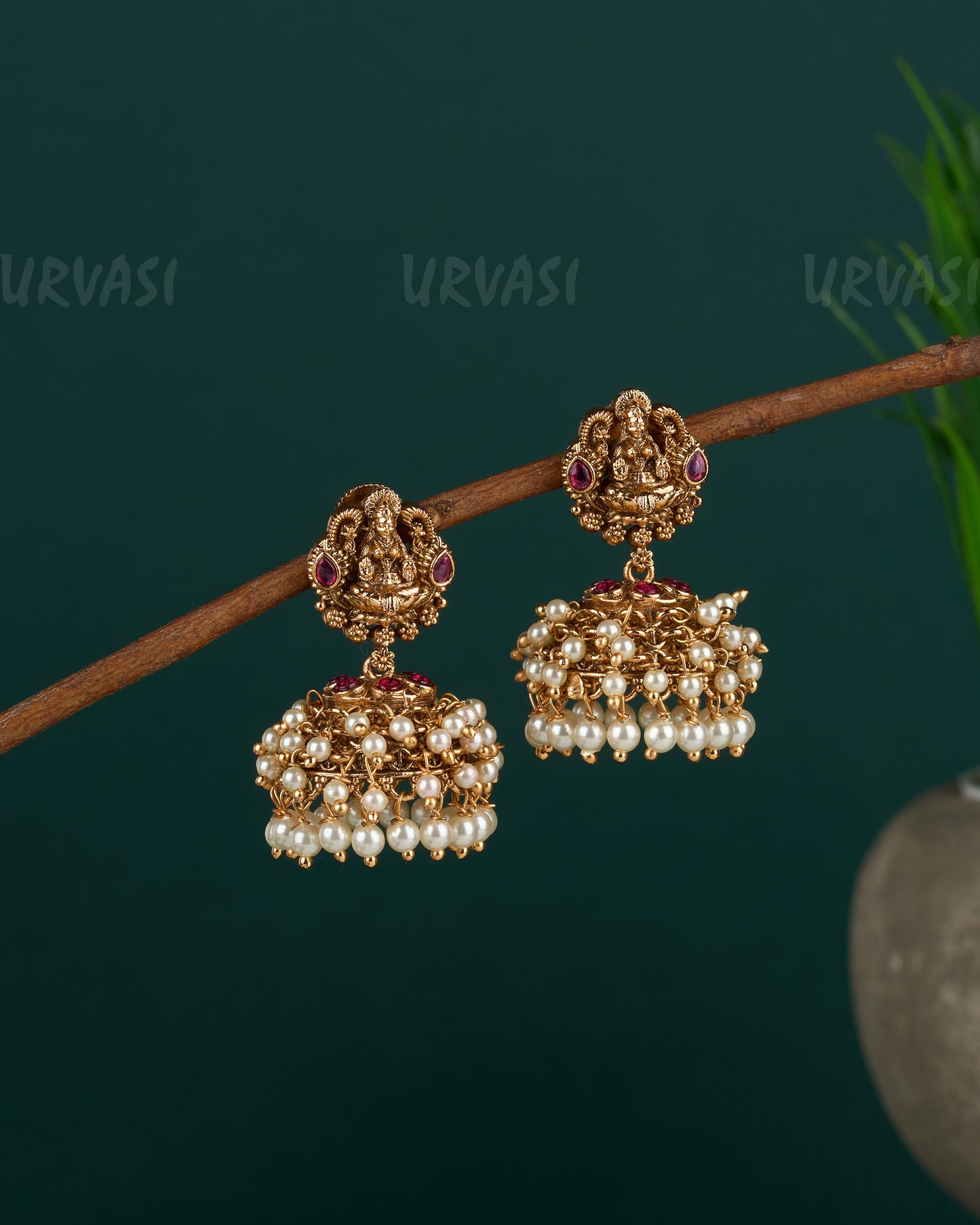 Premium Gold-Toned Lakshmi Pearl Jhumka Earrings ER 87
