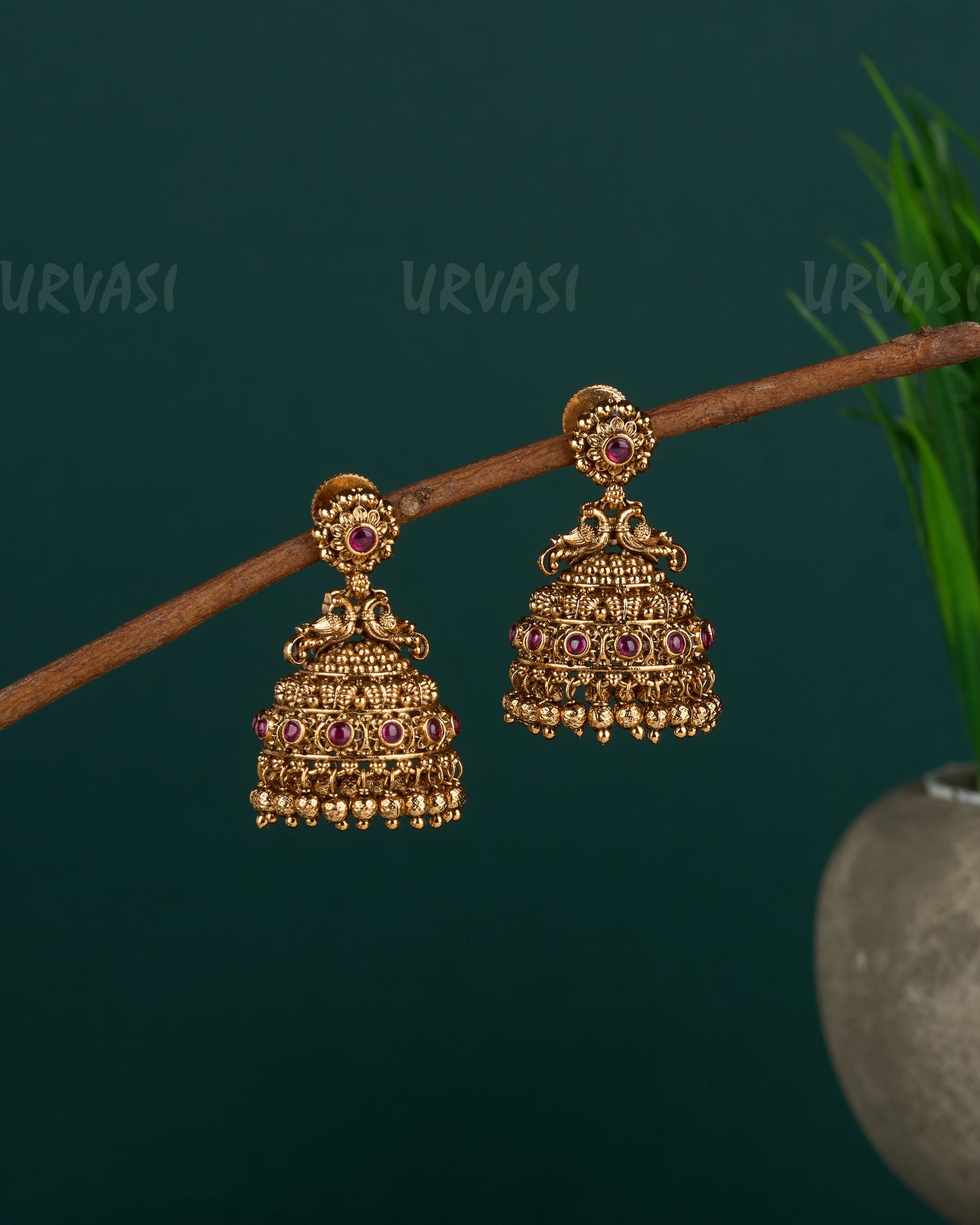 Gold-Toned Floral Peacock Jhumka Earrings ER 89