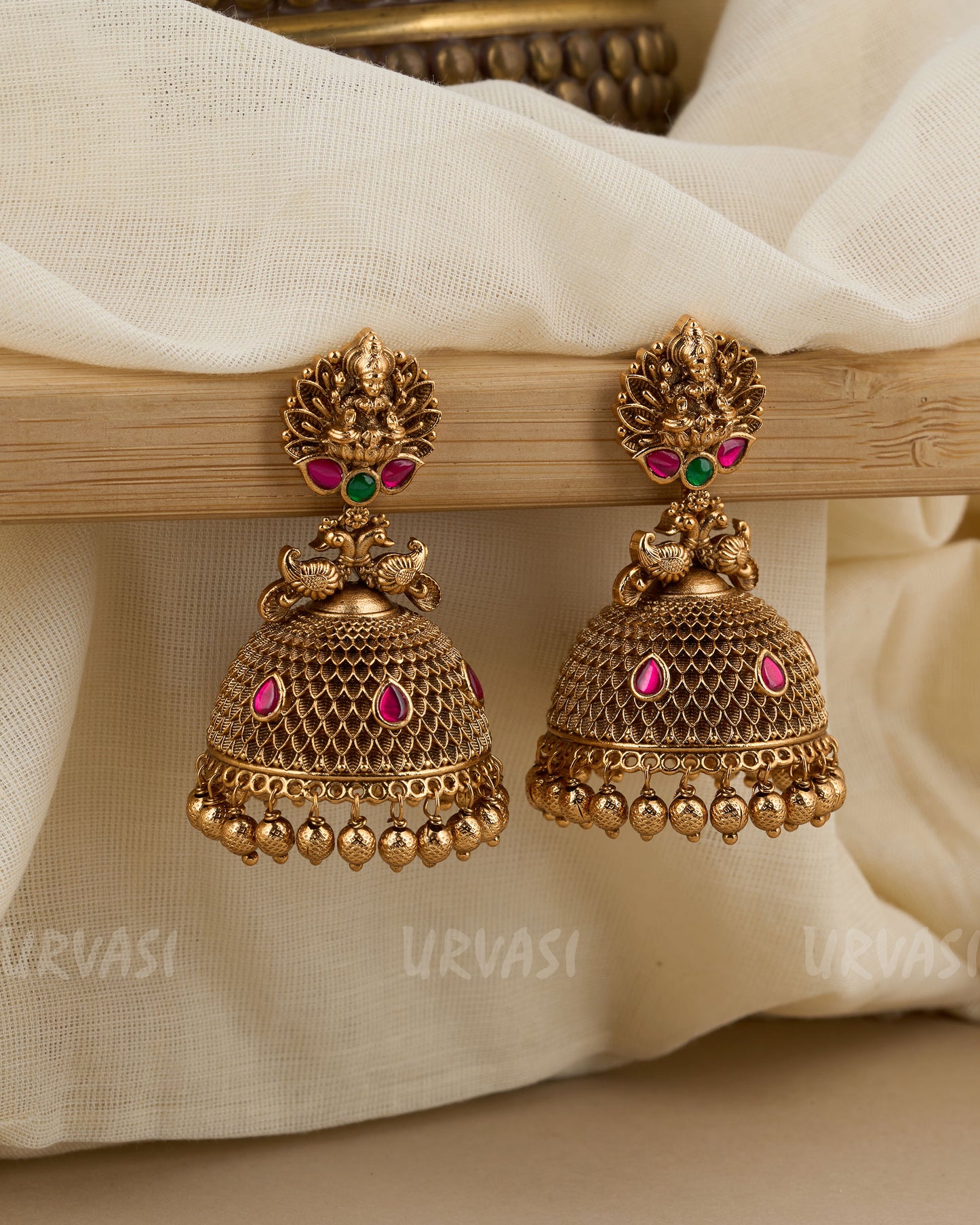 Gold-Toned Lakshmi Peacock Designed Jhumka Earrings ER 163