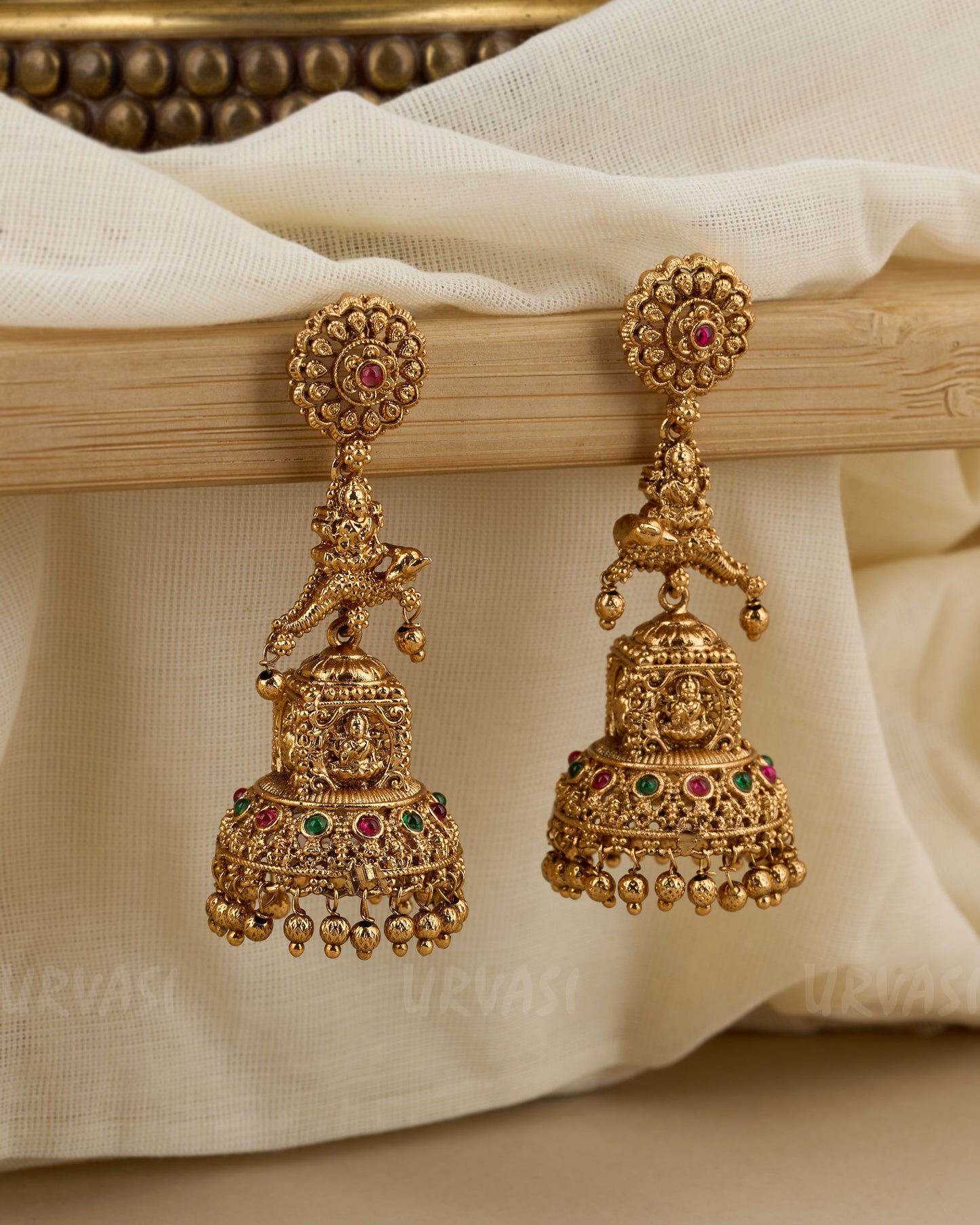 Gold-Toned Floral Lakshmi Earrings ER 353
