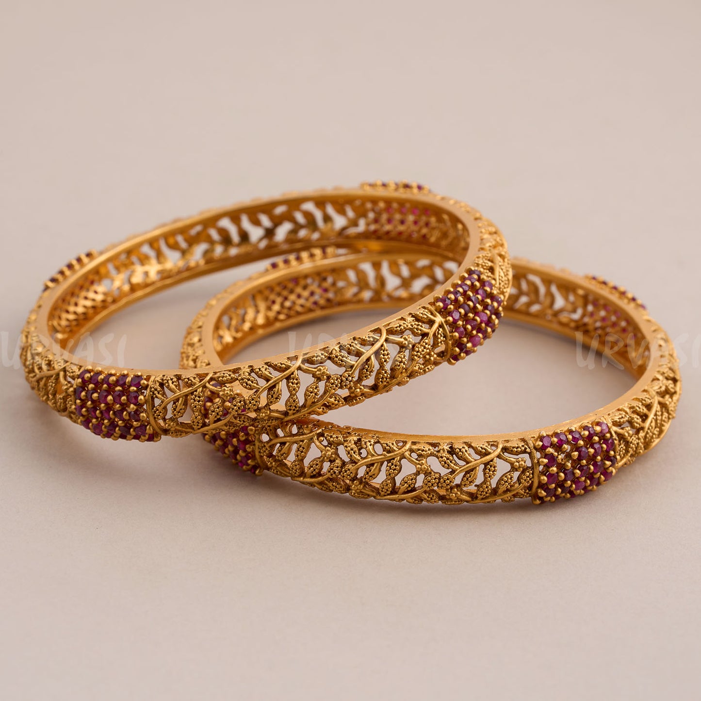 Gold-Toned Leaf Motif Bangles BA 34 {Set Of 2}