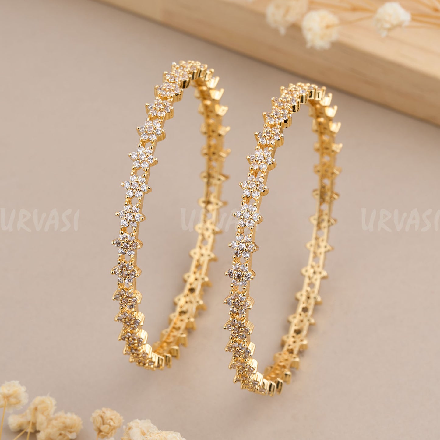 Gold-Toned floral AD Bangles BA 31 {Set Of 2}