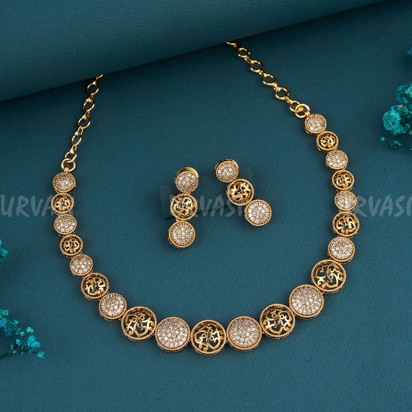 Gold-Polish AD Necklace 307