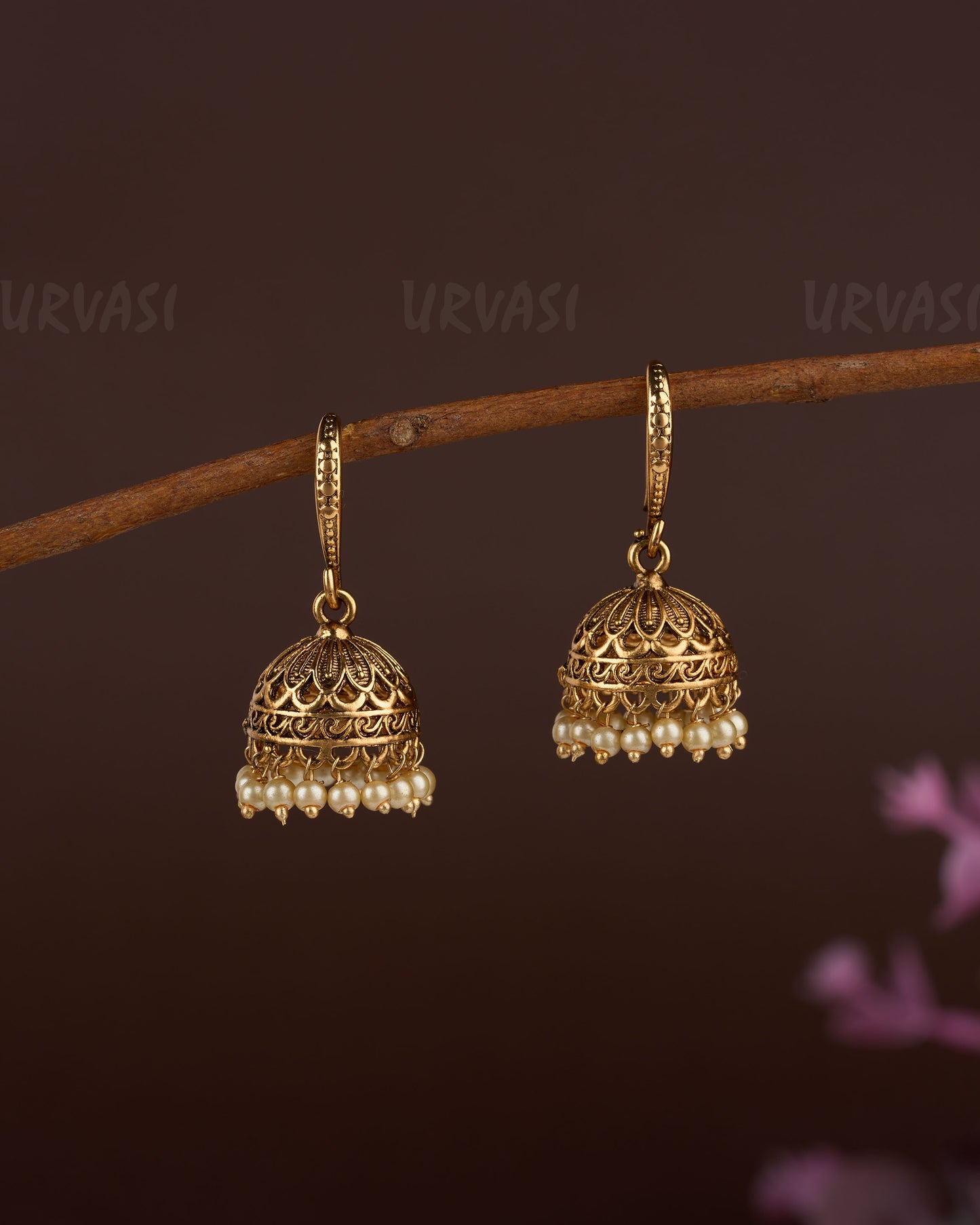 Gold-Toned Floral Hanging Jhumka Earrings ER 12