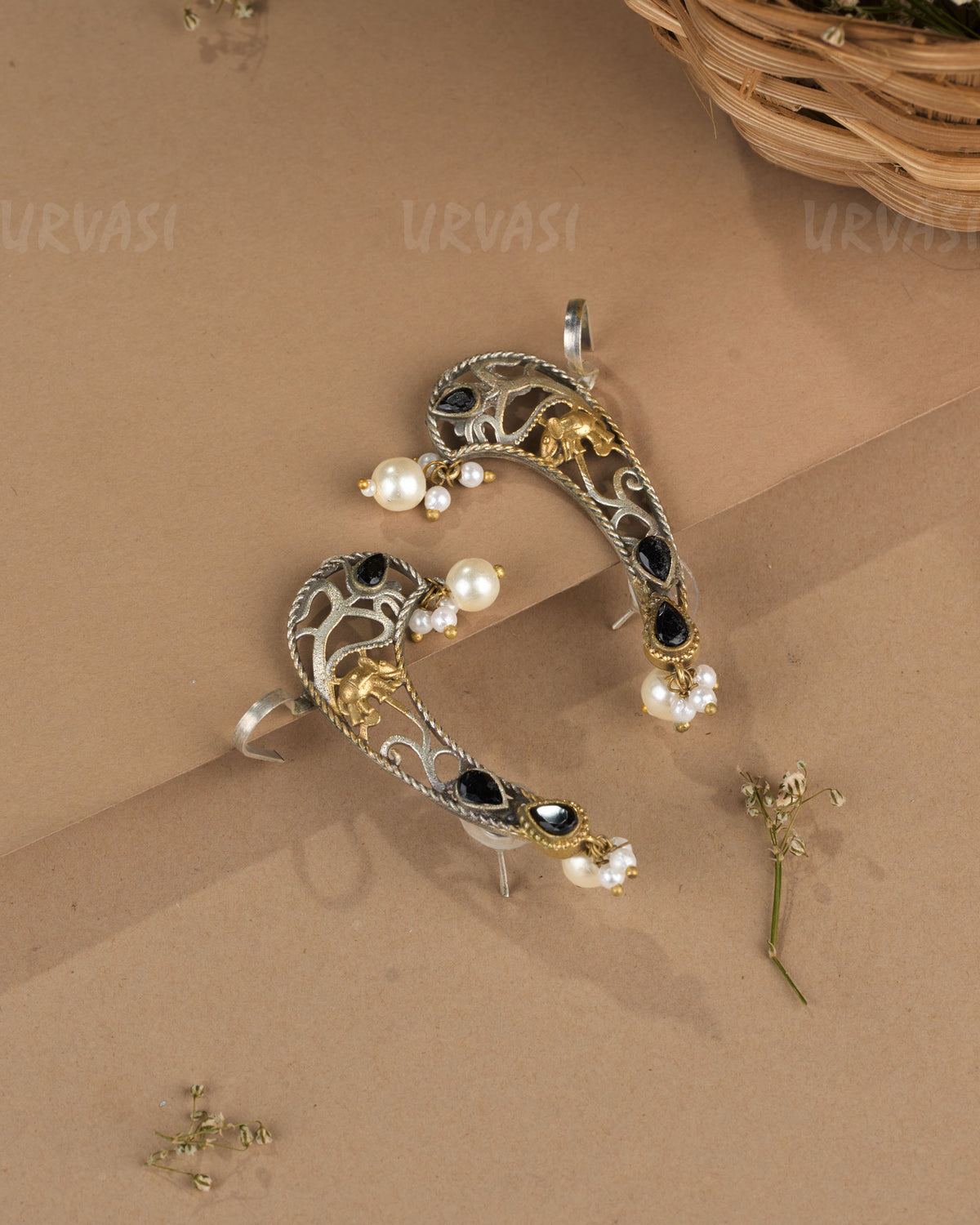 Oxidised Silver Elephant Motif Earcuff Earrings 1264
