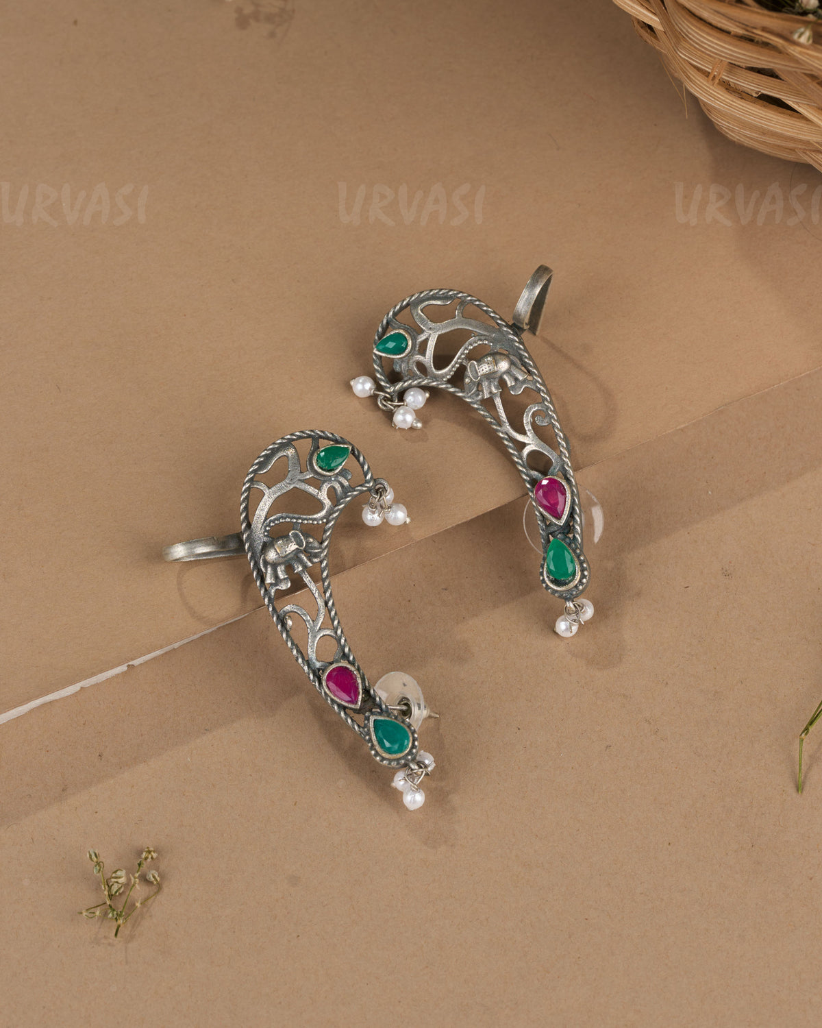 Oxidised Silver Elephant Motif Earcuff Earrings ER 1261