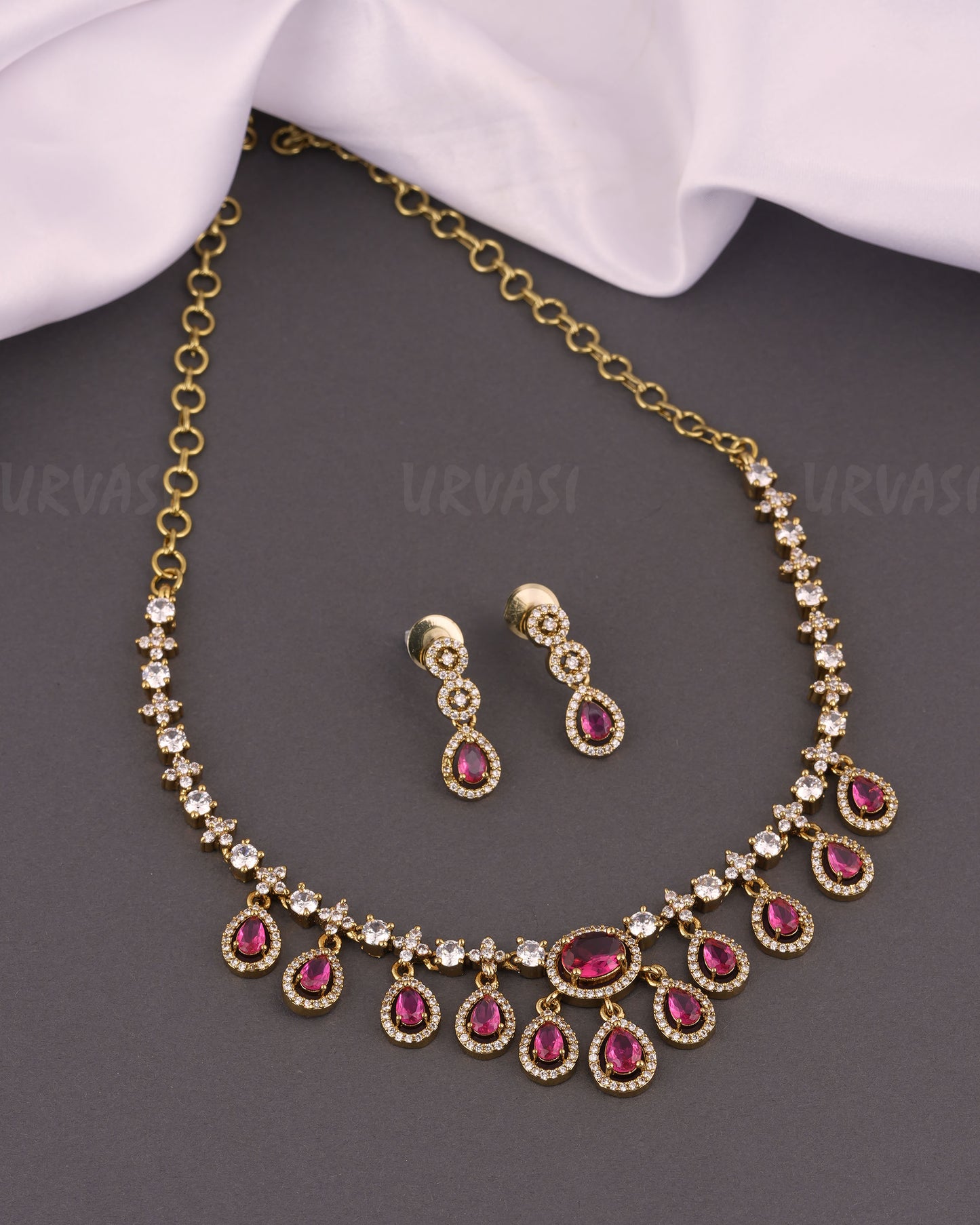 Mehendi Polish Stone-Studded Dew-Drop AD Necklace 144