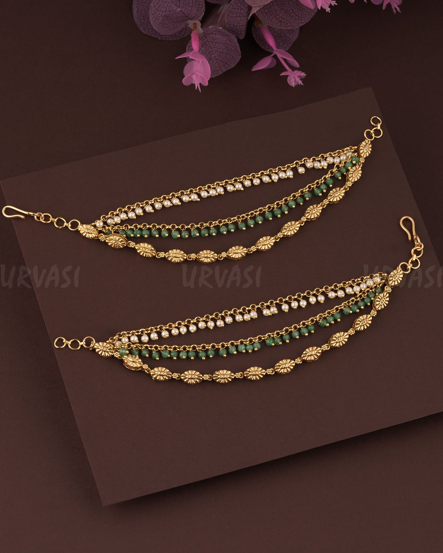 Gold-Toned Three layer Pearl Ear Chain EC 83