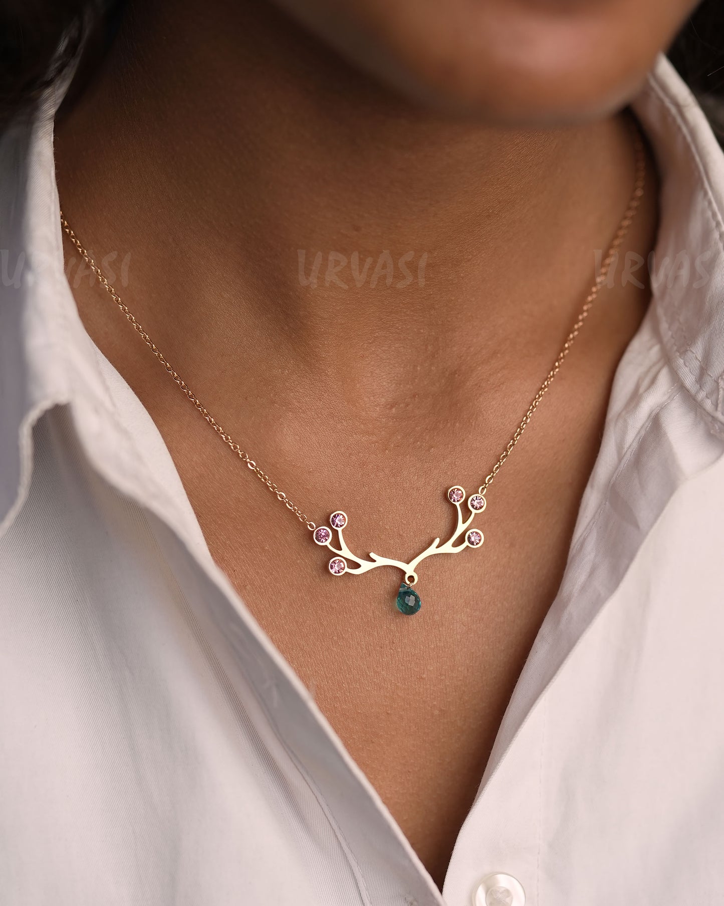 Rose-Gold Polish Solitaire Drop Antler Simple Chain SC 151