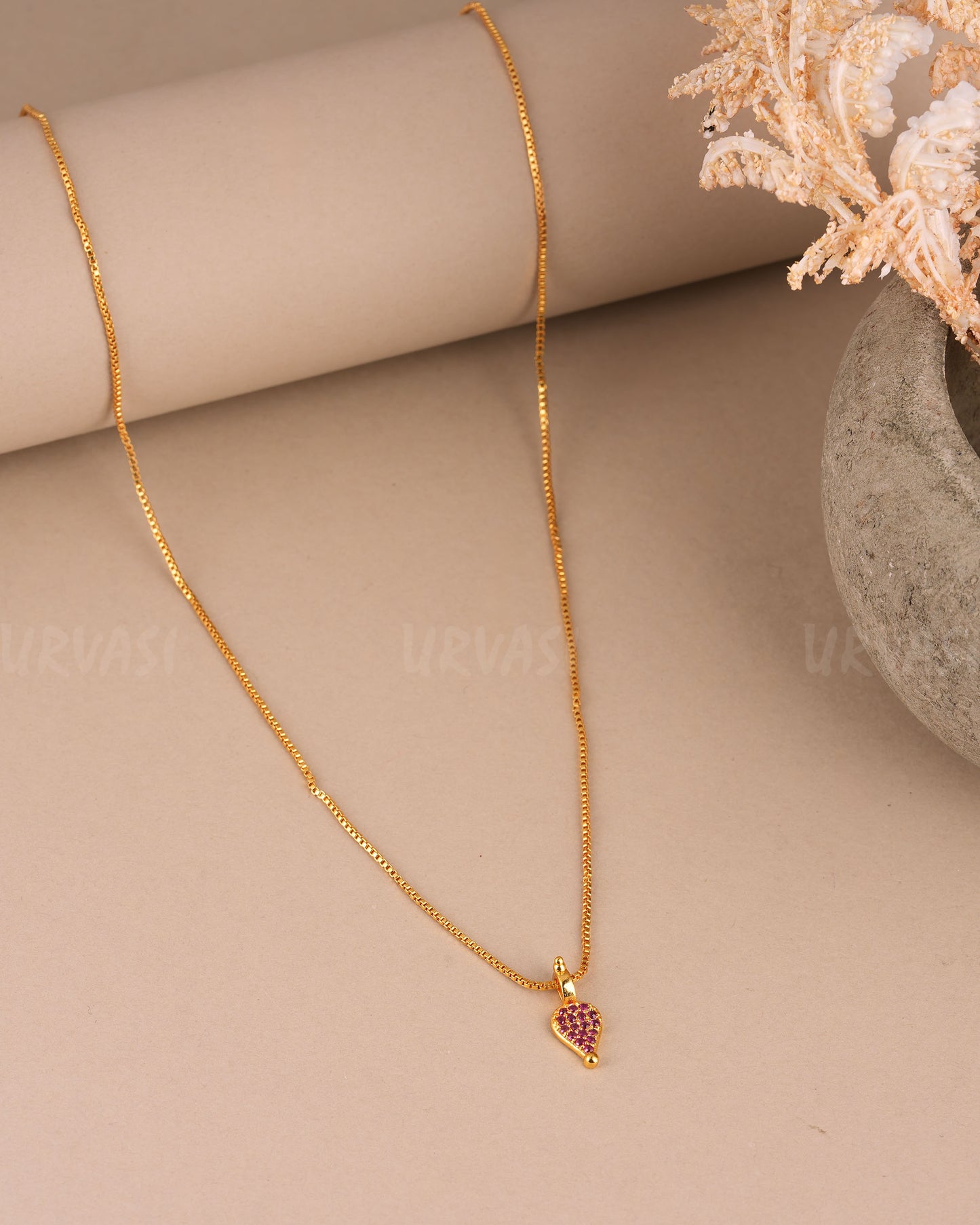 Gold-Toned Diamond Look Thali Pendant Mala Ma 135