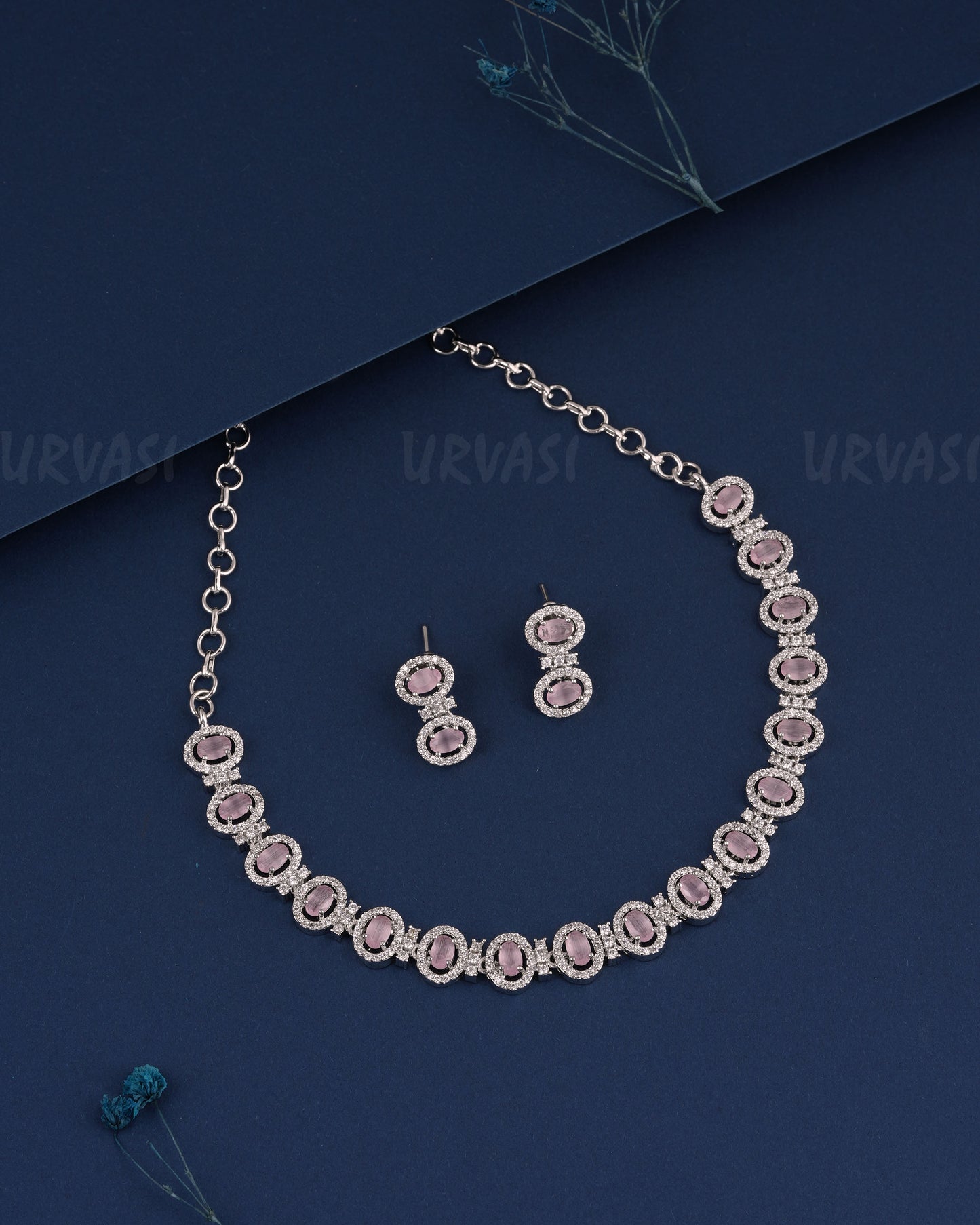Rhodium Polish Round-Designed AD Necklace 526