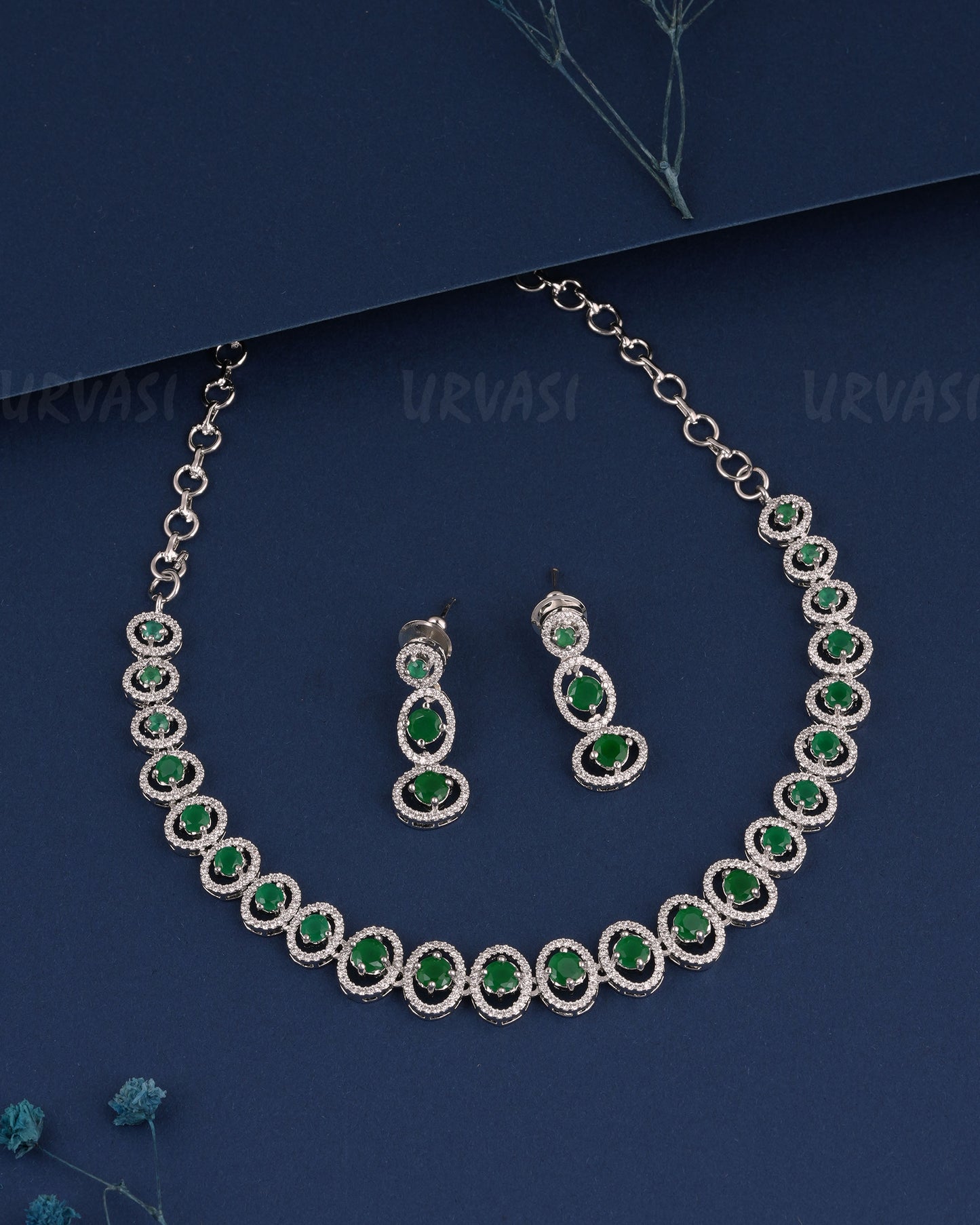 Rhodium Polish Round-Designed AD Necklace 1513