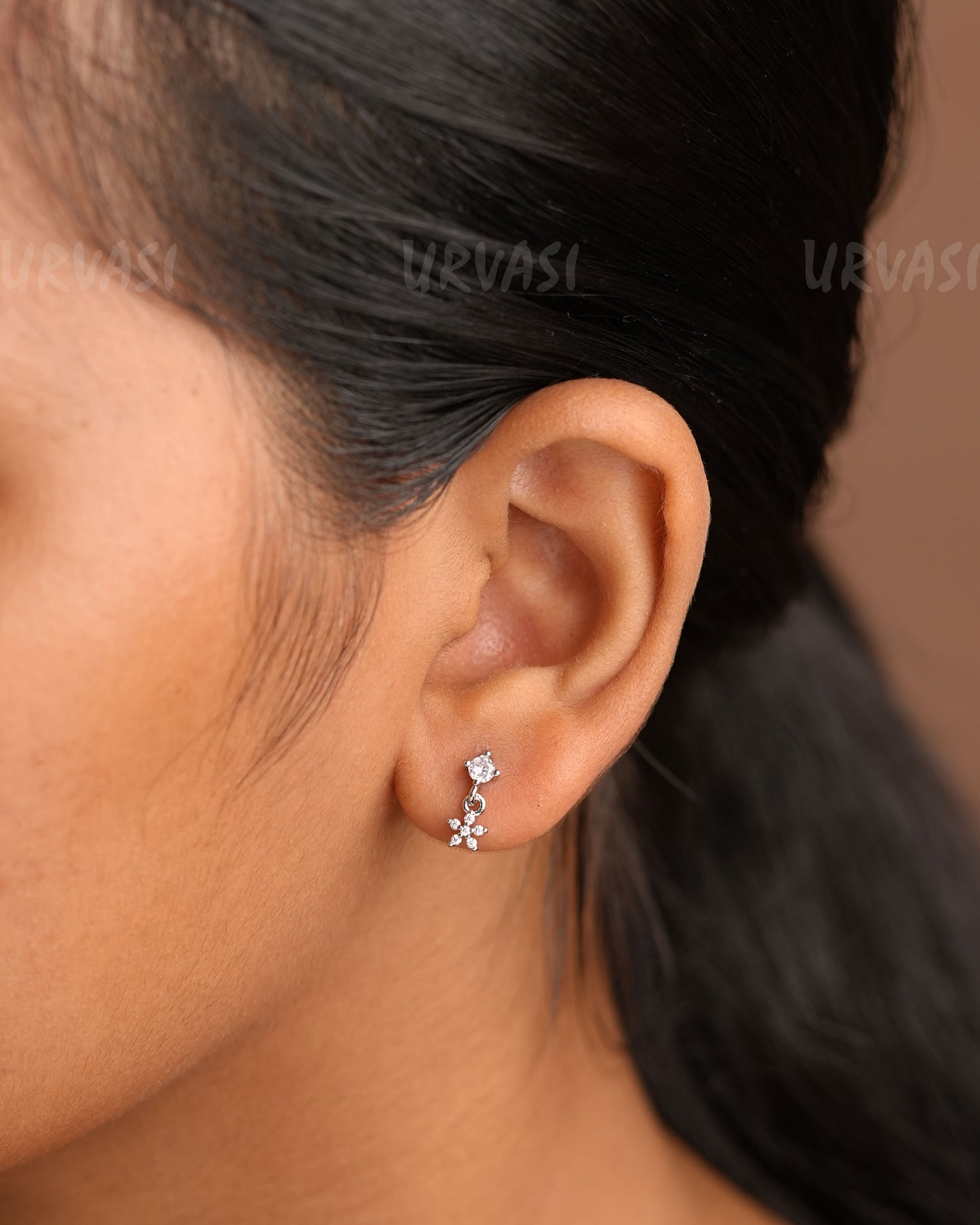Minimal Floral Hanging Stud Earrings ER 271