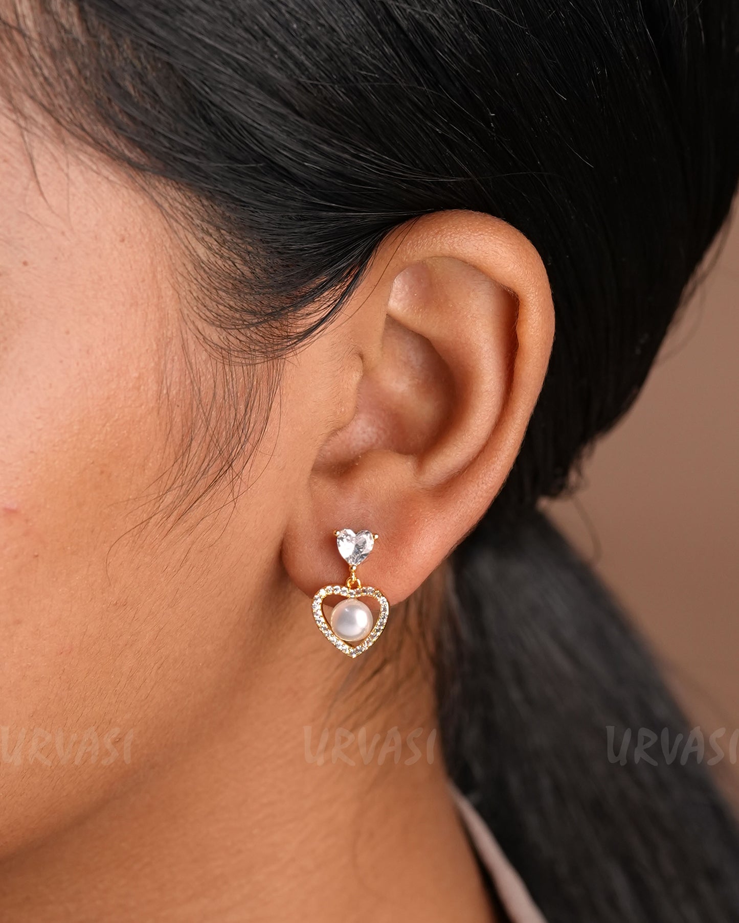 Rhodium Polish Heart-Shaped AD Earrings ER 334