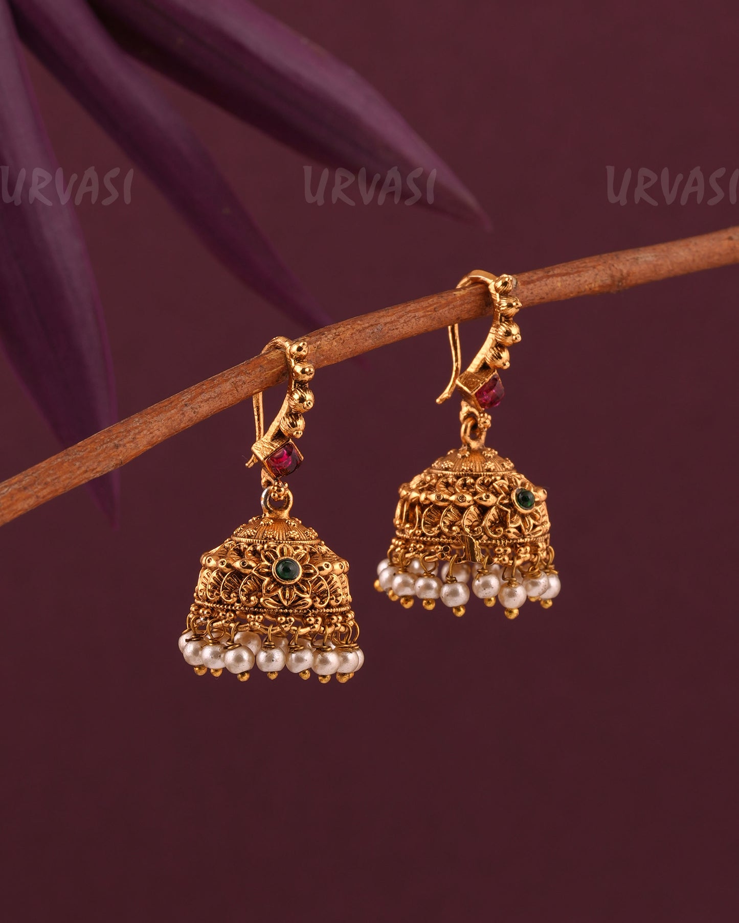 Gold-Toned Floral Hanging Jhumka Earrings ER 956