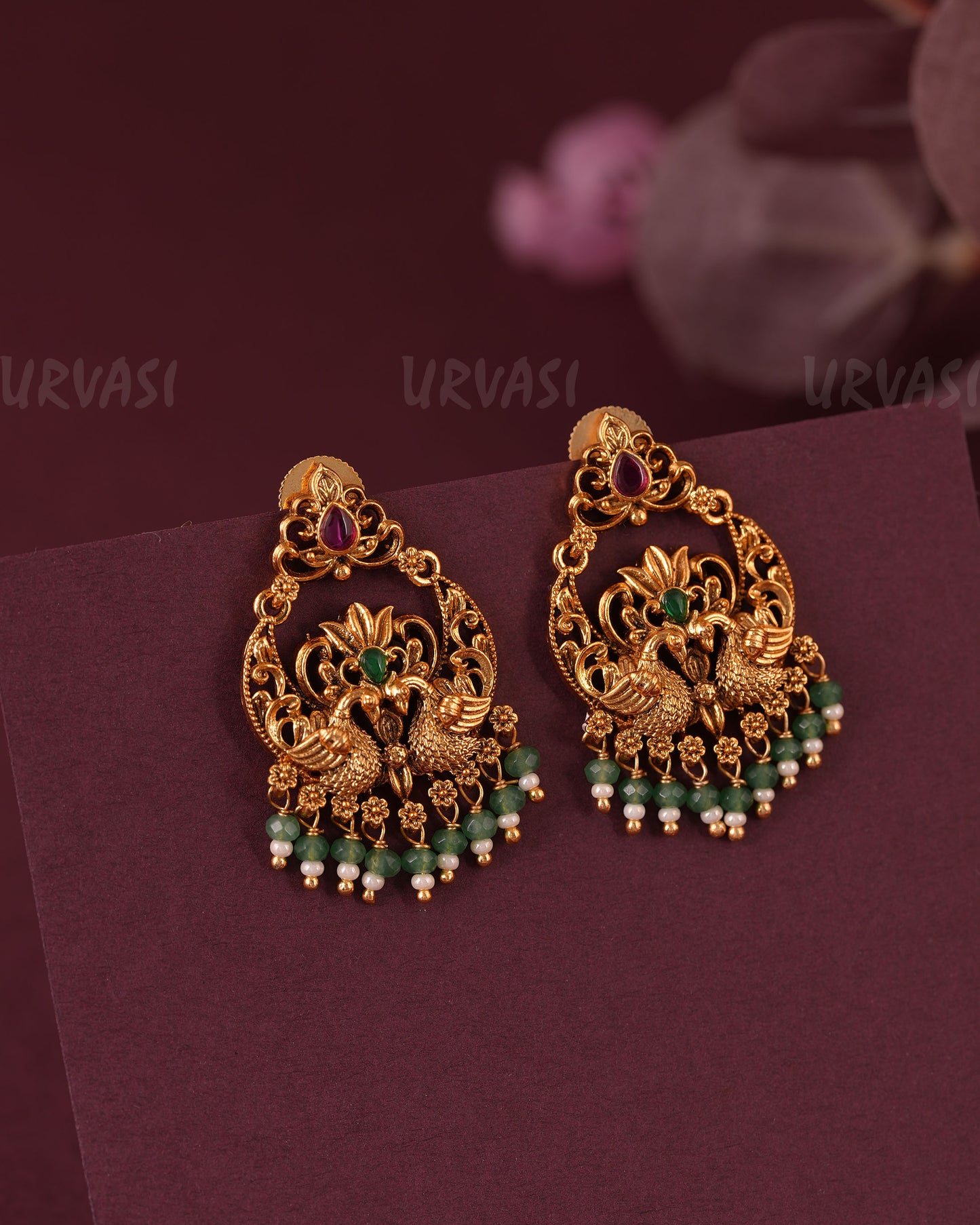 Gold-Toned Peacock Chandbali Earring ER 1052