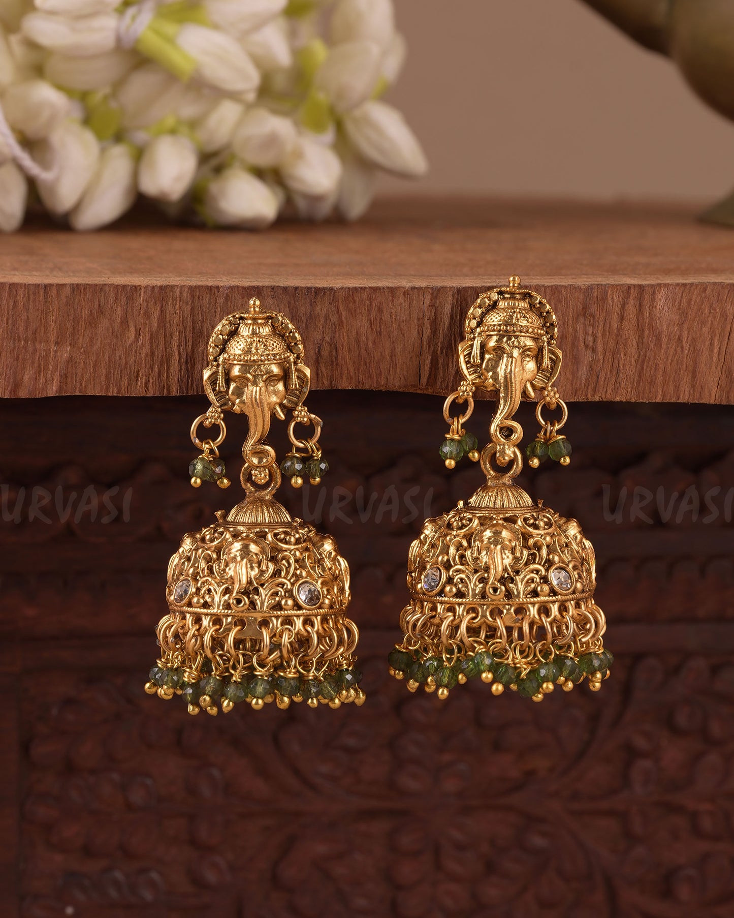 Gold-Polish Elephant Motif Jhumka Earrings ER 1044