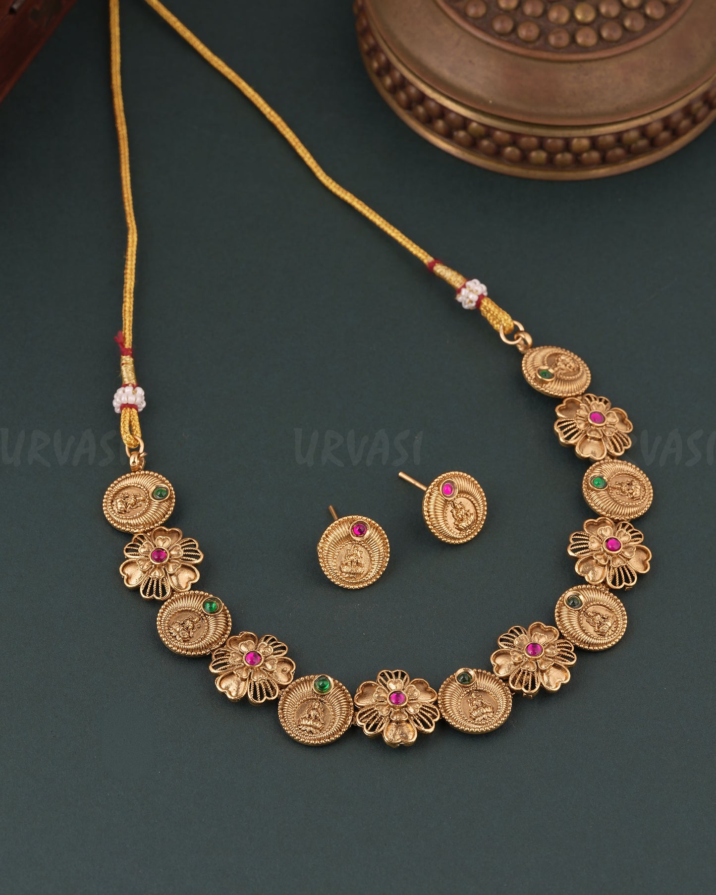 Gold-Floral Lakshmi Choker Necklace 1765