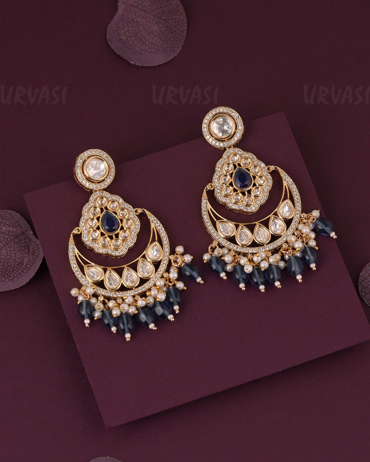 Gold-Toned Chandbali Designed Bead Hanging Earrings ER 1159