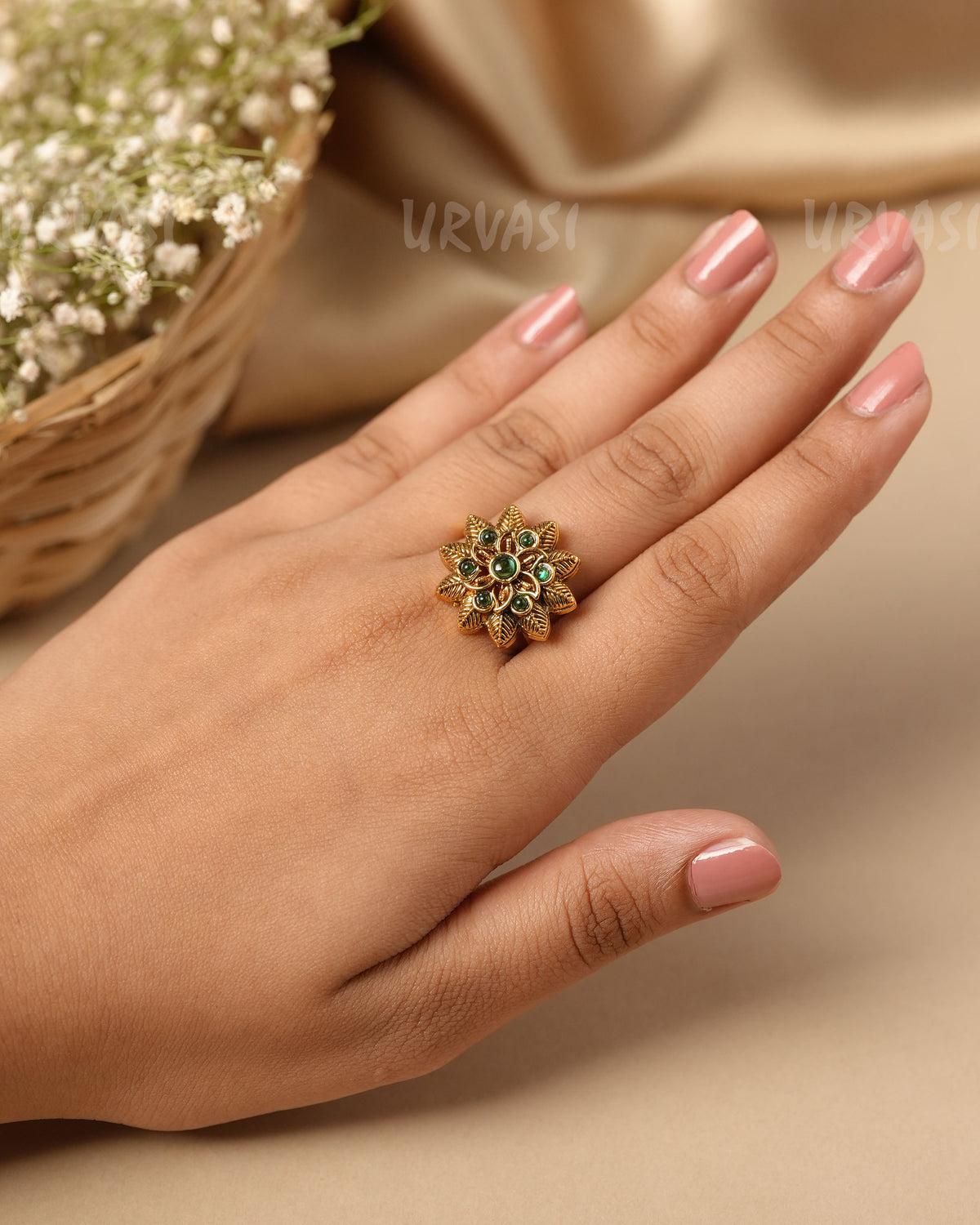 Gold-Toned Floral Finger Ring FR 116