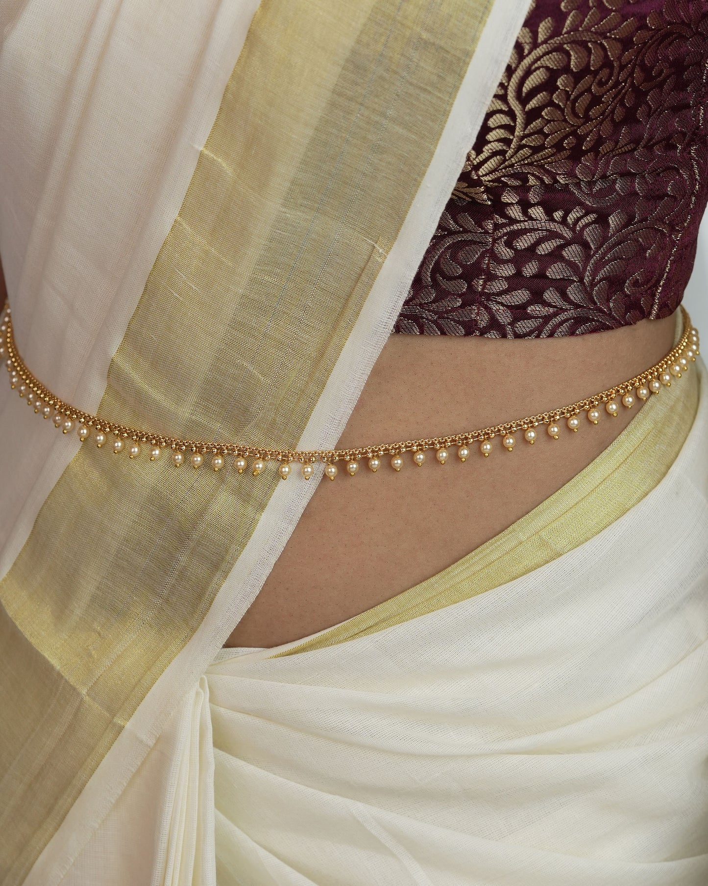 Gold-Toned White pearl Hanging Hip Chain HC 56