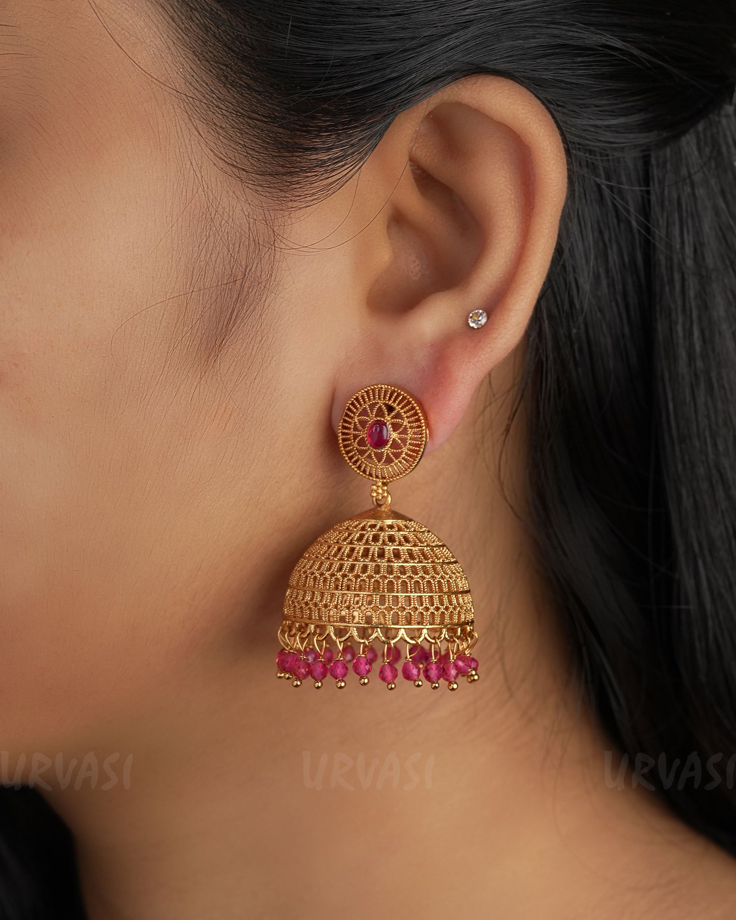 Gold-Toned Ruby Jhumka Earrings ER 279