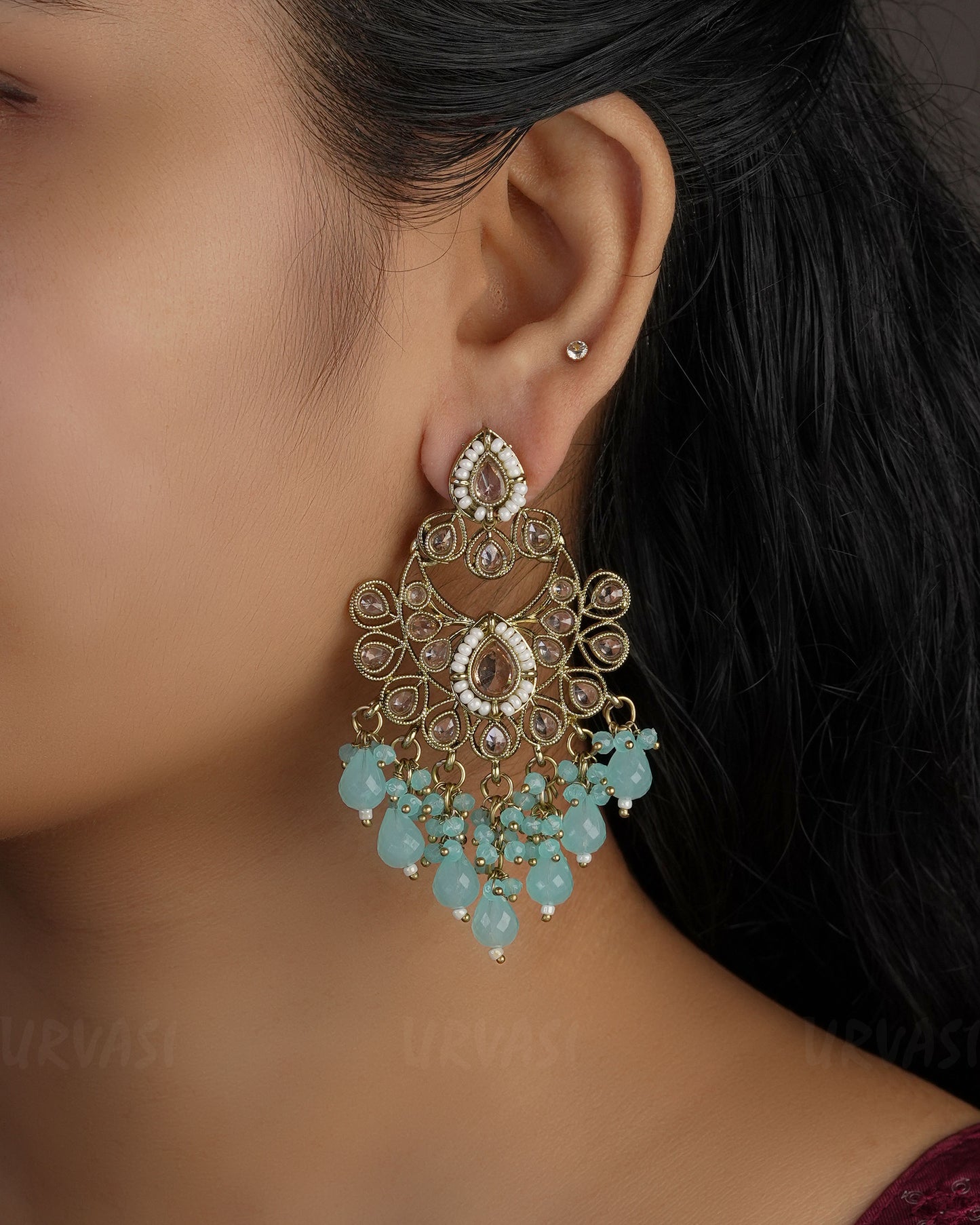 Mehendi Polish Chandbali Designed Bead Hanging Earrings ER 492