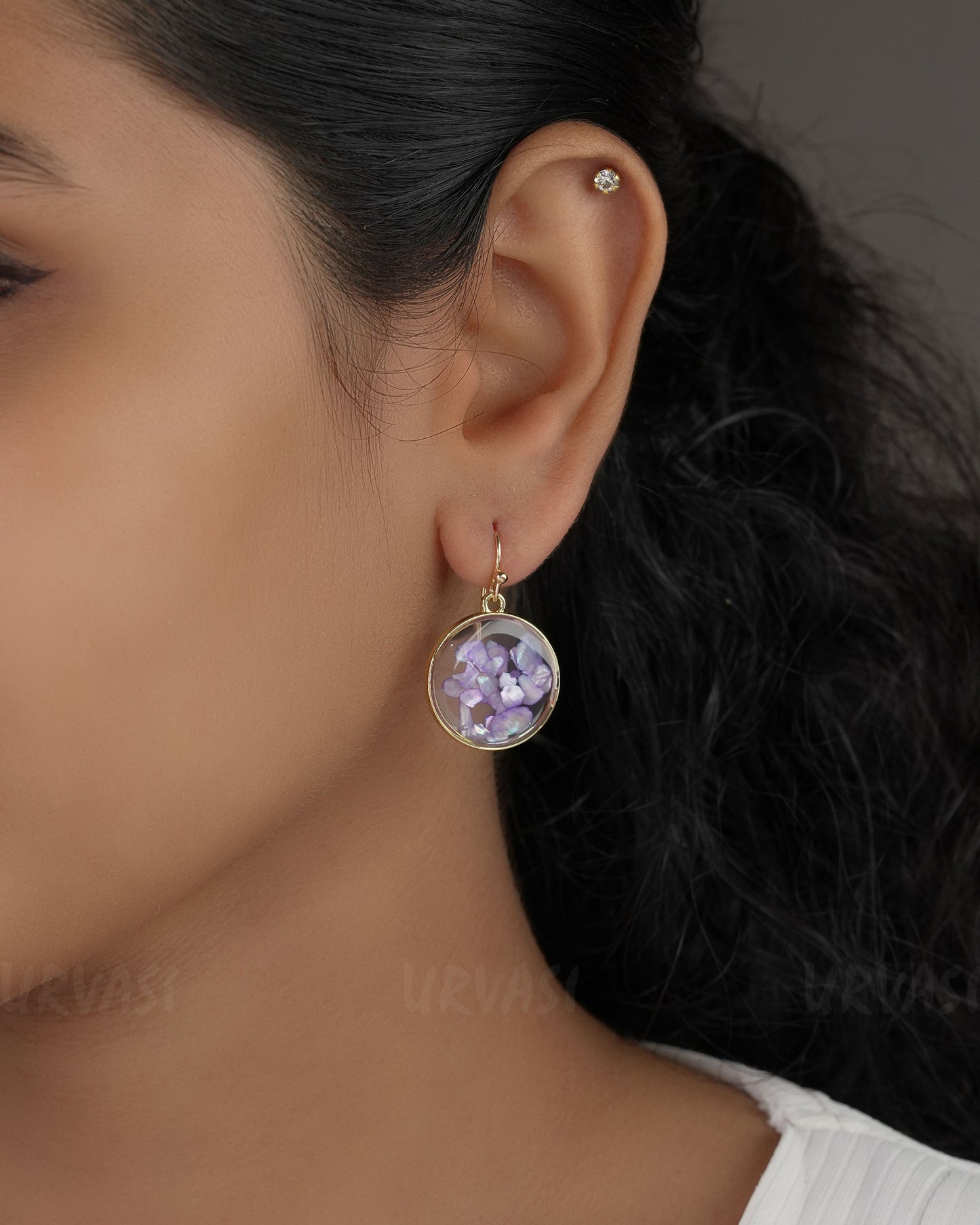 Gold Polish Resin Handmade Floral Earrings ER 535