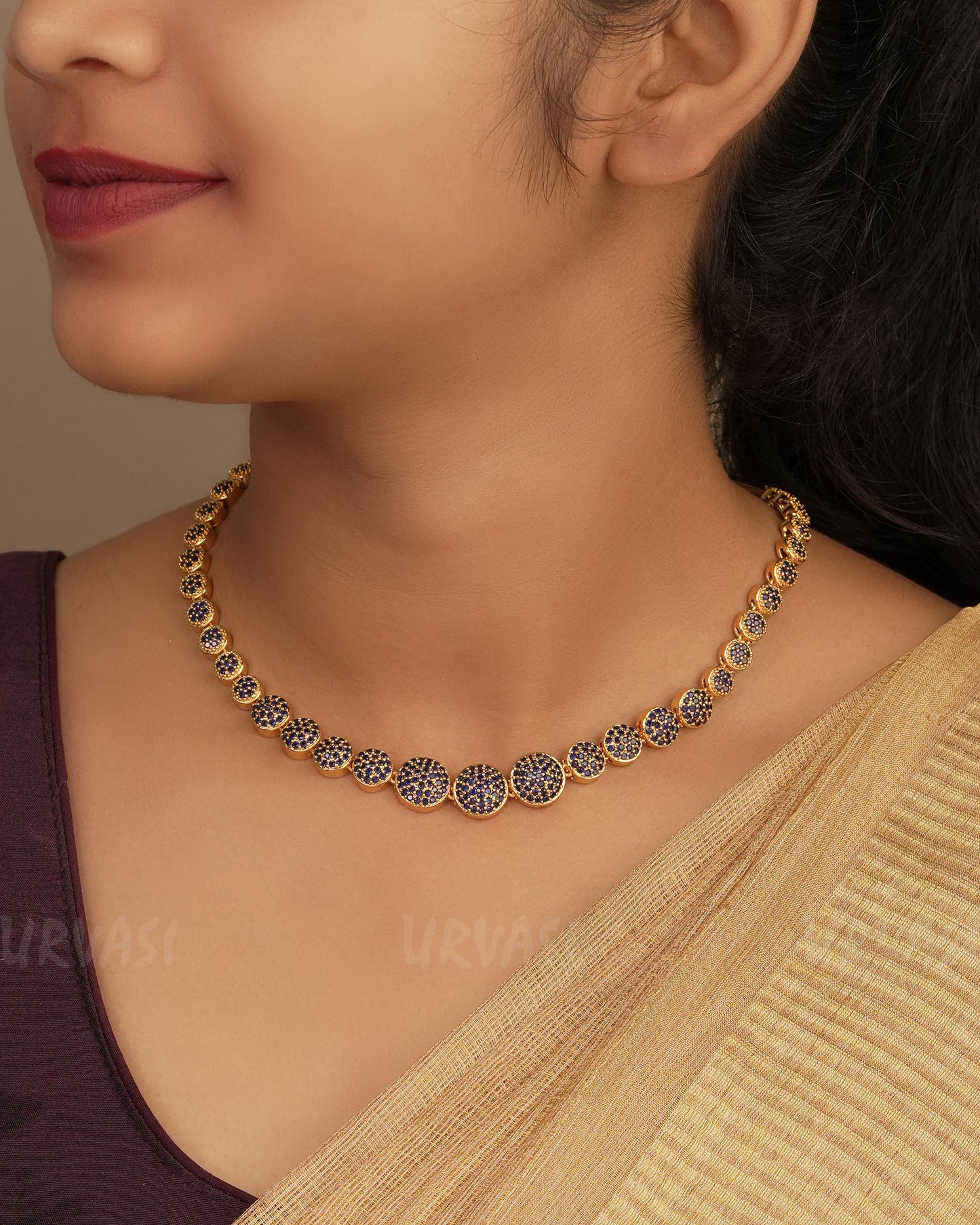 Gold-Polish Round-Stone Necklace 1242