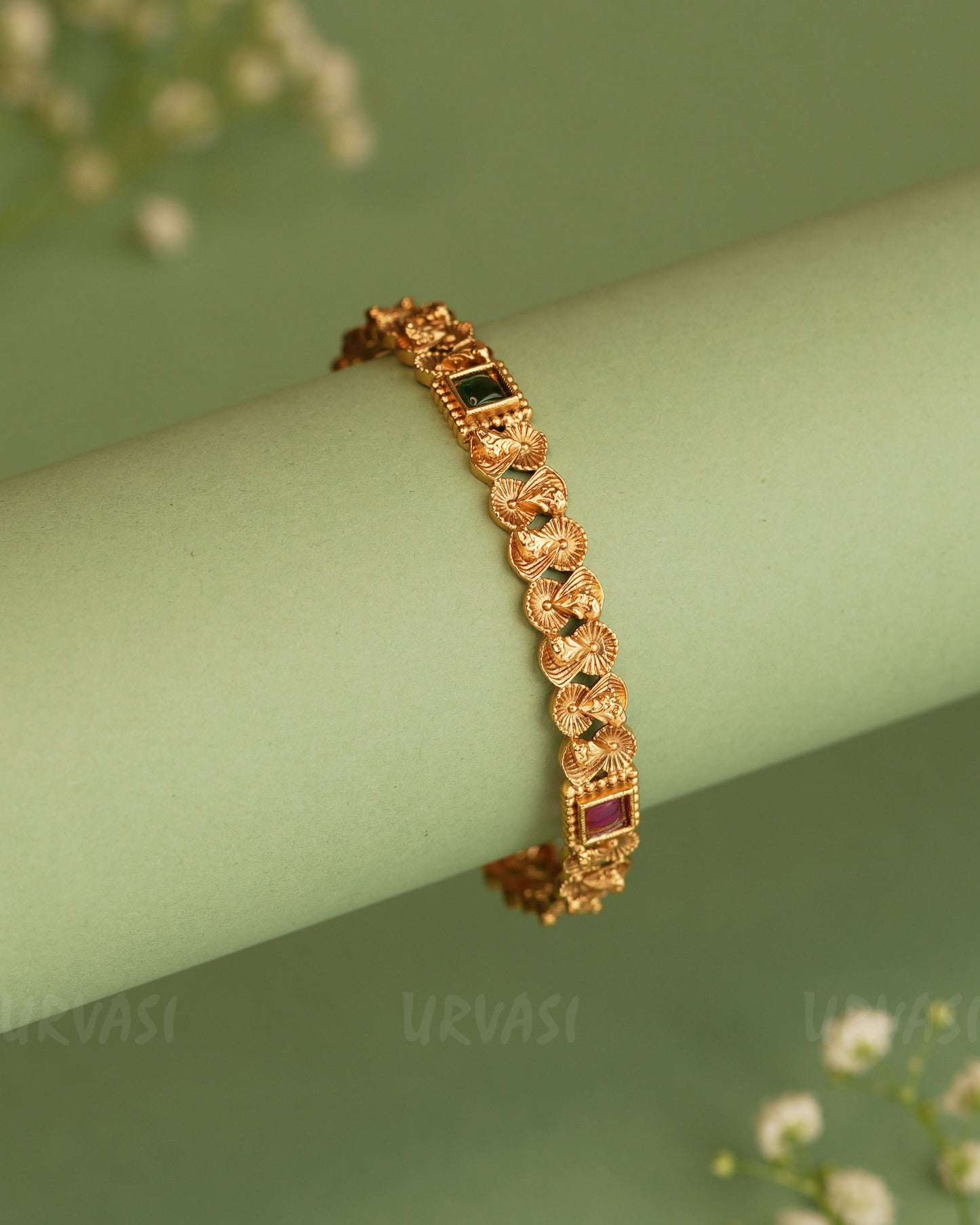 Gold-Toned Ruby Green Bangles BA 302