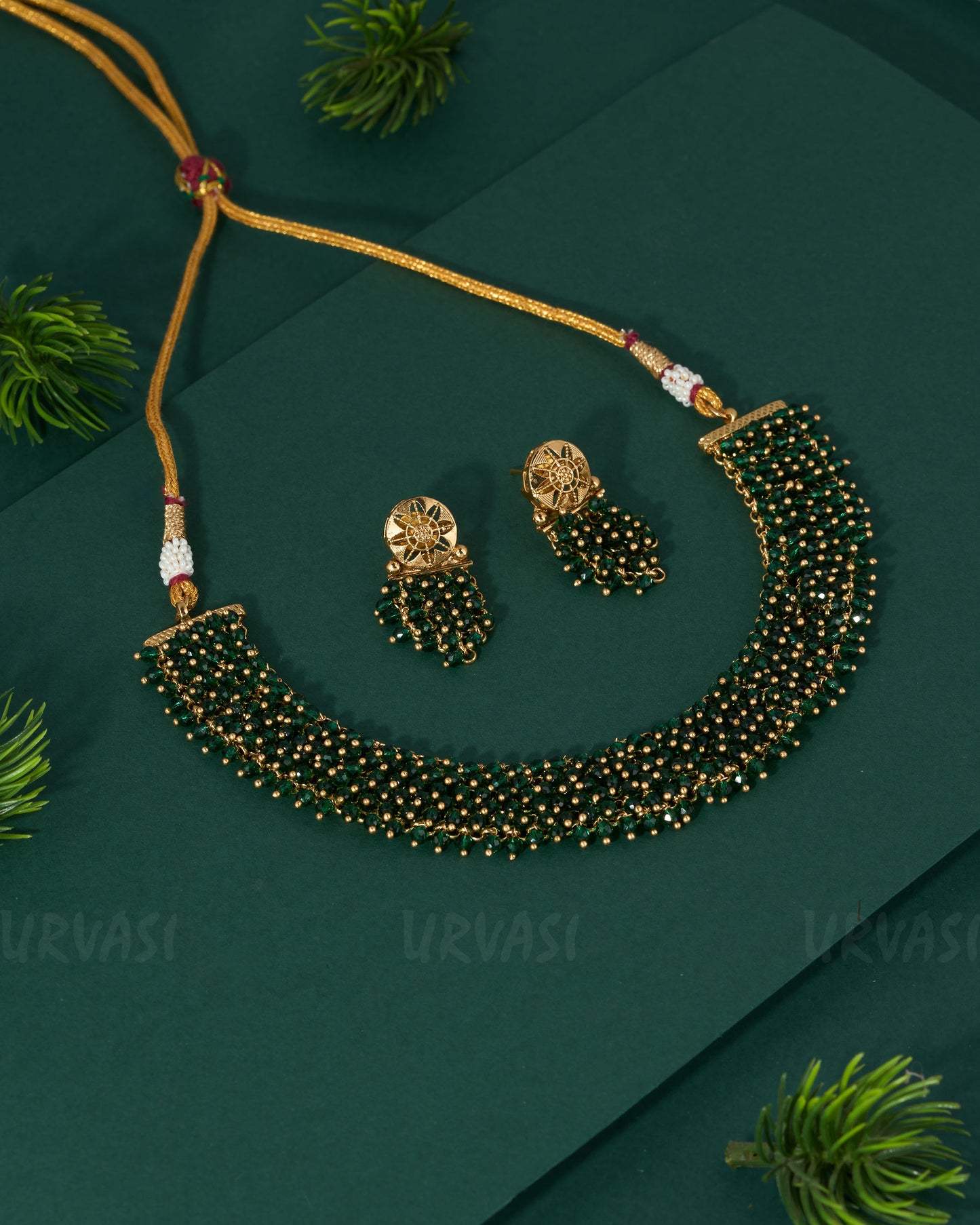 Gold Polish Floral Pearl Necklace 1163