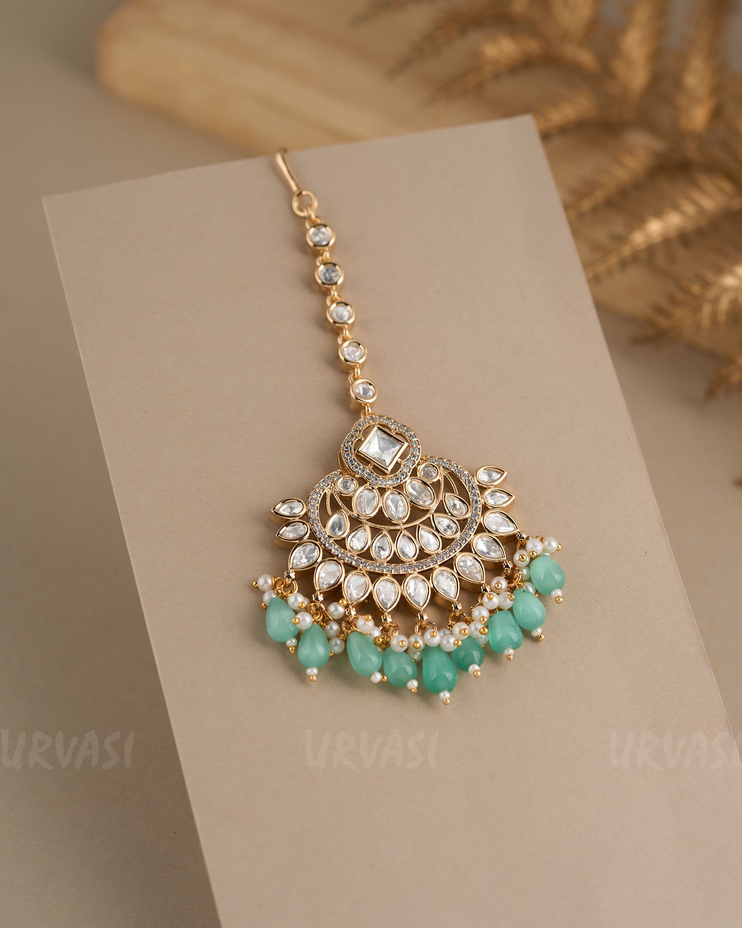Gold-Toned Kundan Stone and Pearl Chutty CH 81