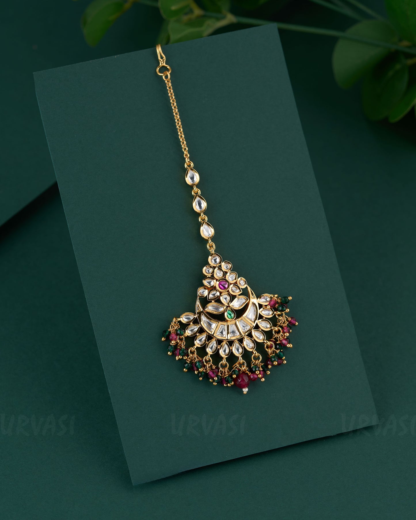 Gold-Polish Kundan Pearl-Drop Chutty CH 84
