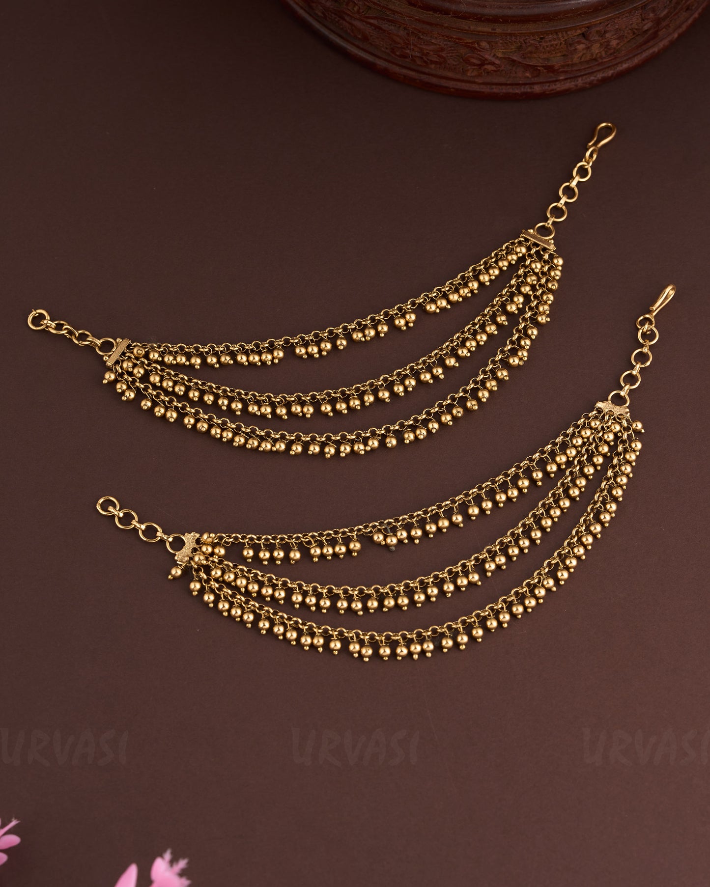 Gold-Toned Three-Layer Beaded Ear Chain EC 05