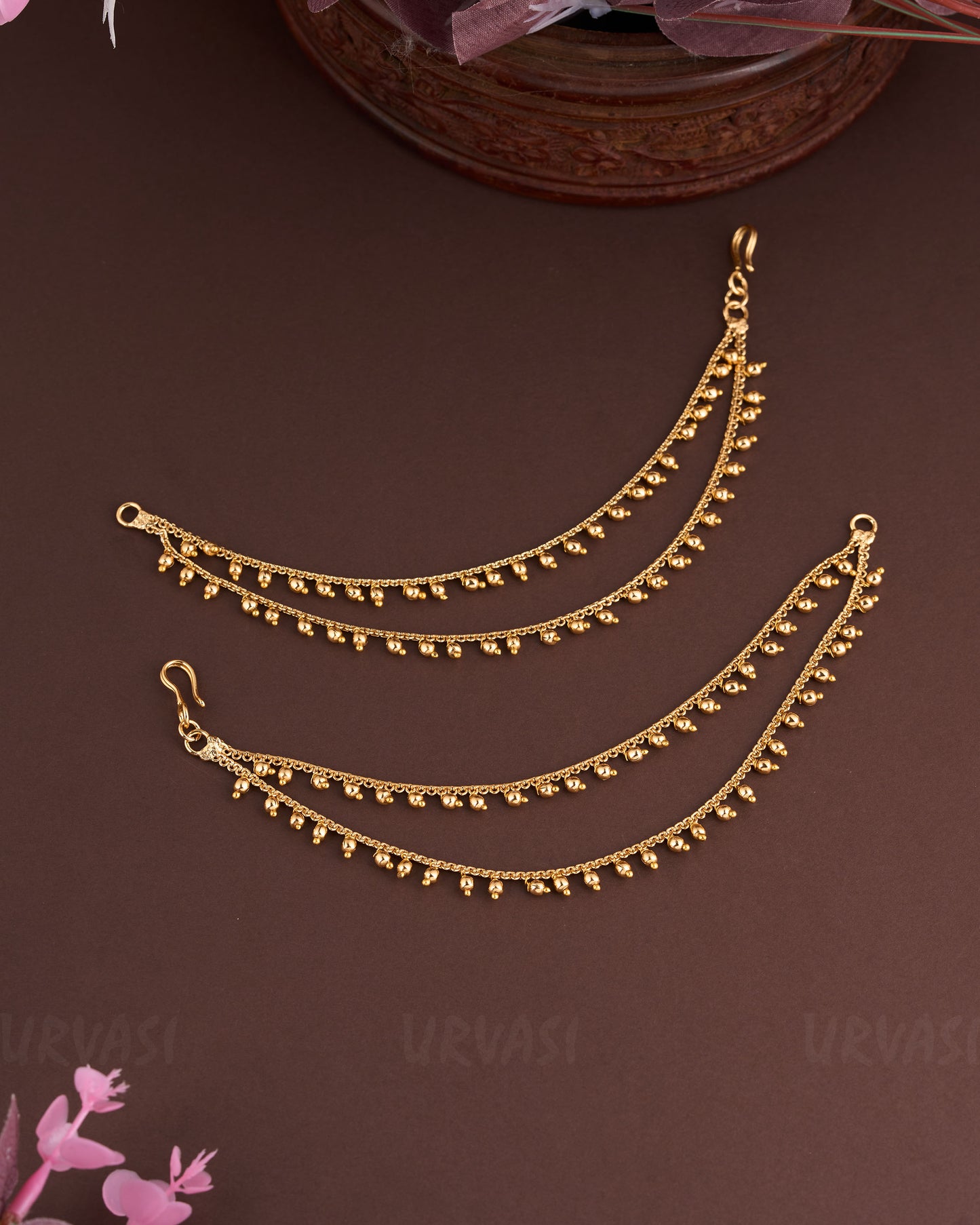 Gold-Toned Two-Layer Beaded Ear Chain EC 14