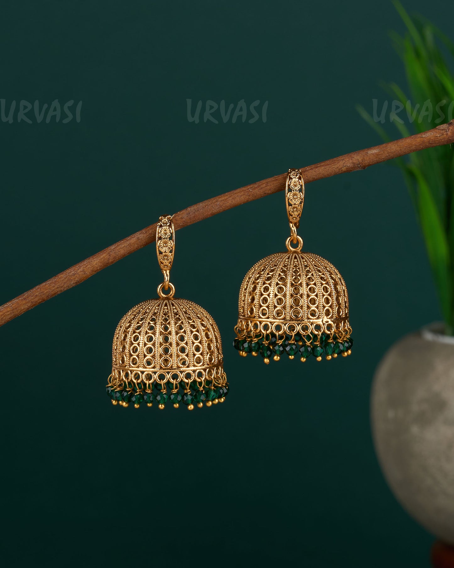 Gold-Toned Hollow Designed Hanging Jhumka Earrings ER 592