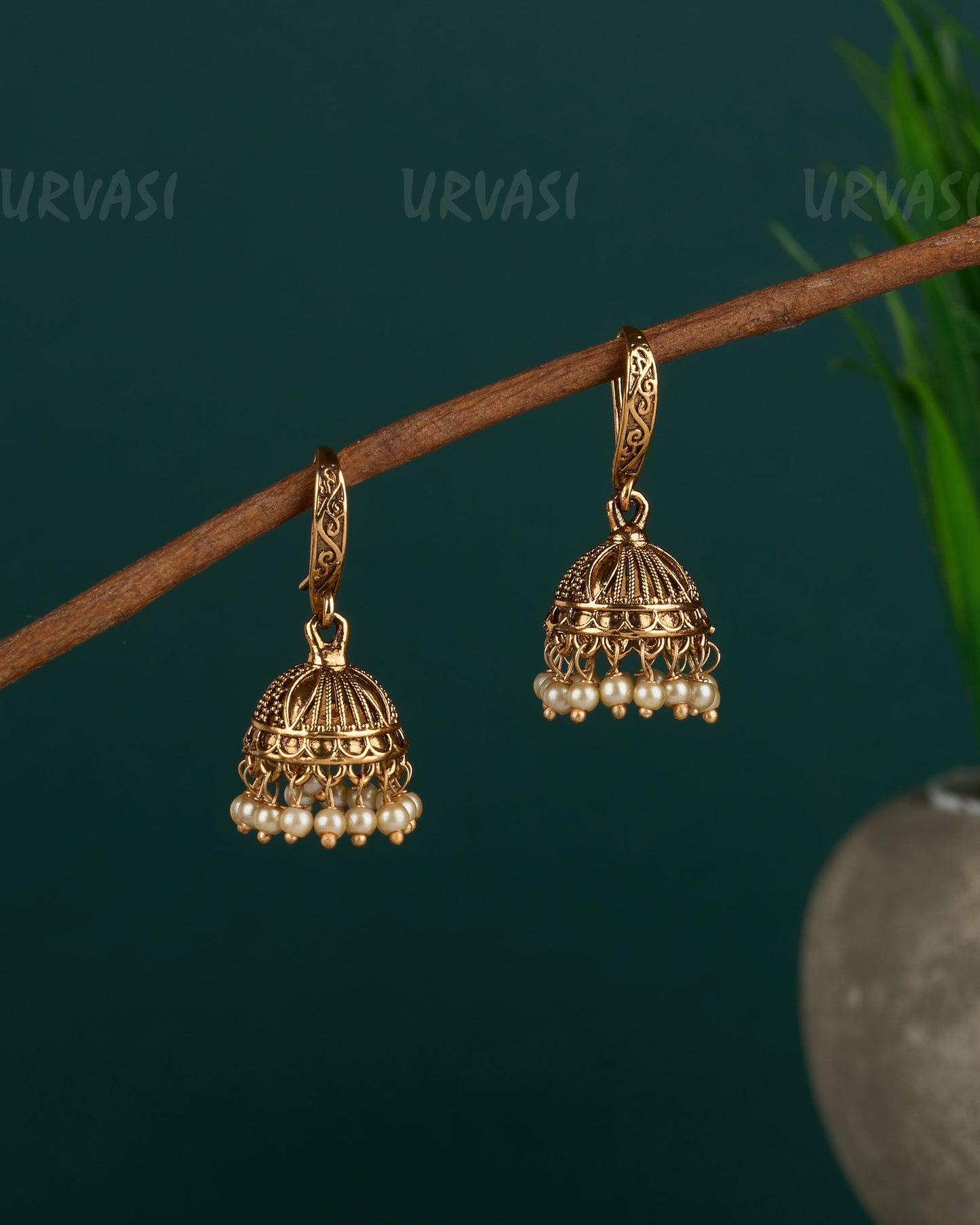 Gold-Toned Floral hanging Jhumka Earrings ER 14
