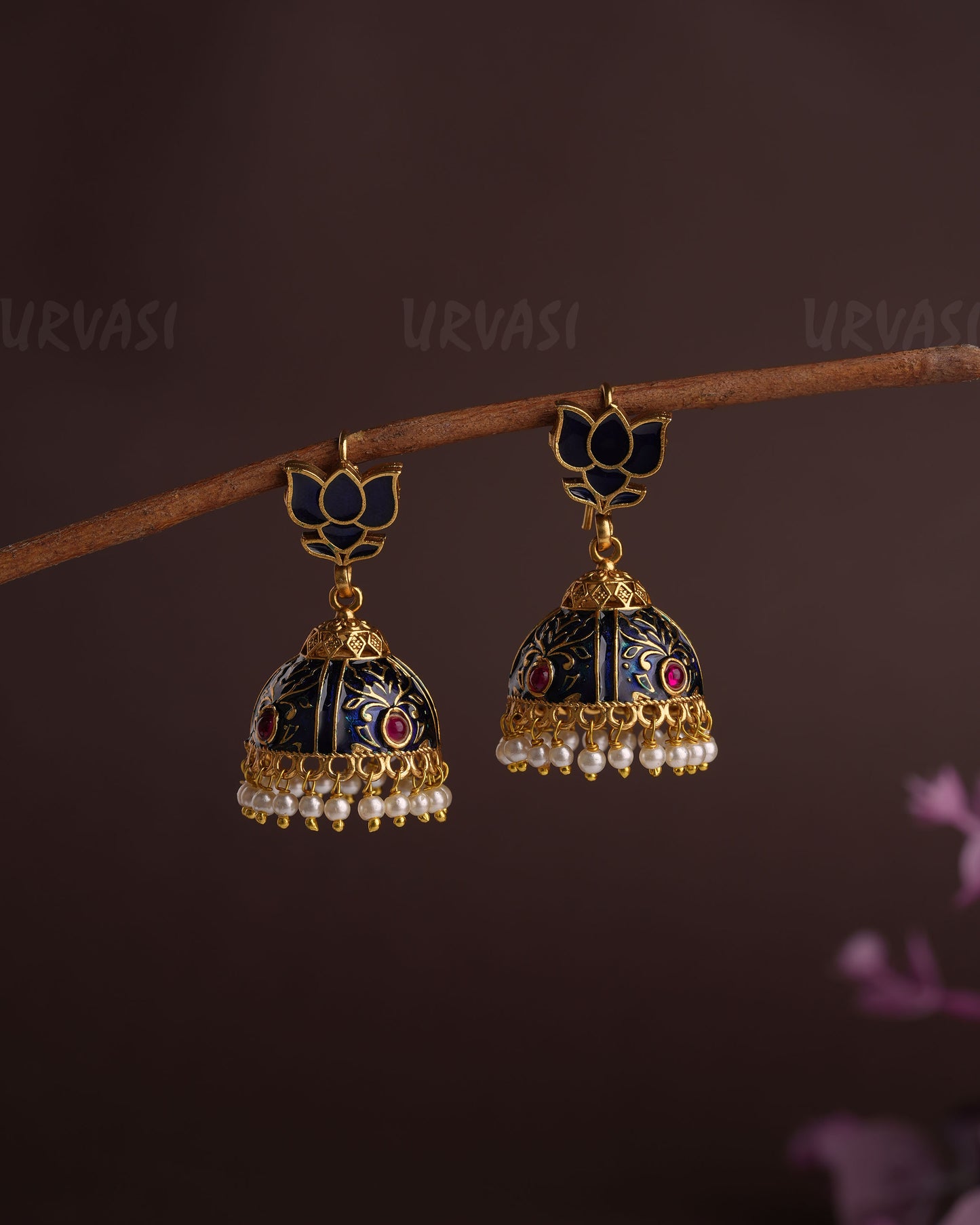 Gold-Toned Lotus Pearl Jhumka Earrings ER 753