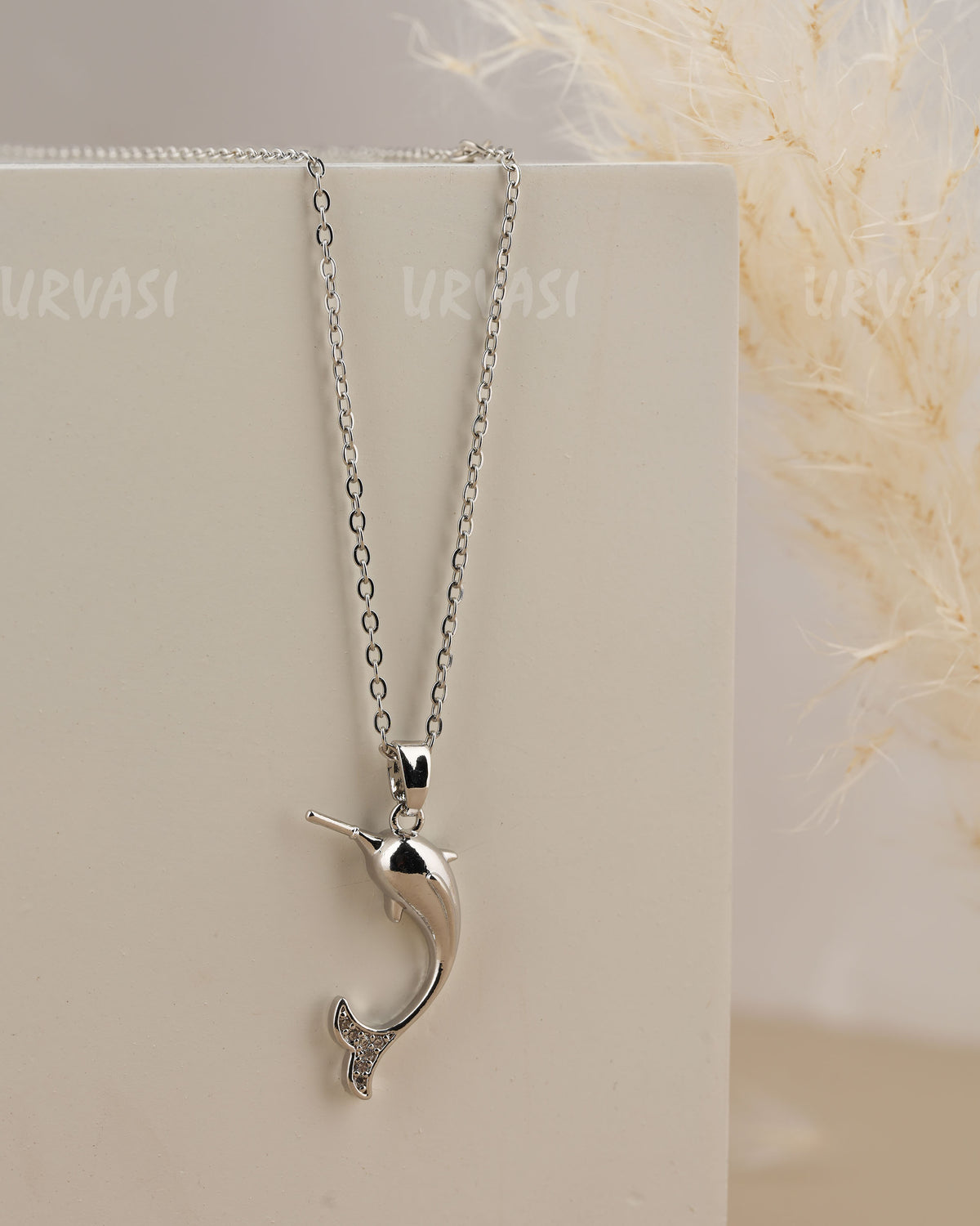 Silver-Toned dolphin pendant Simple Chain SC 187