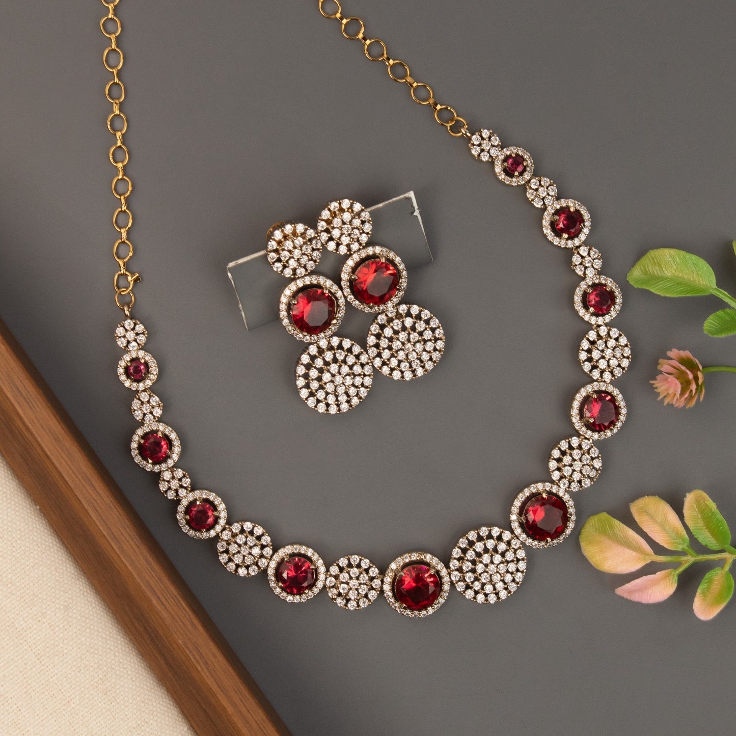 Mehendi Polish Round-Designed AD Choker Necklace 1480